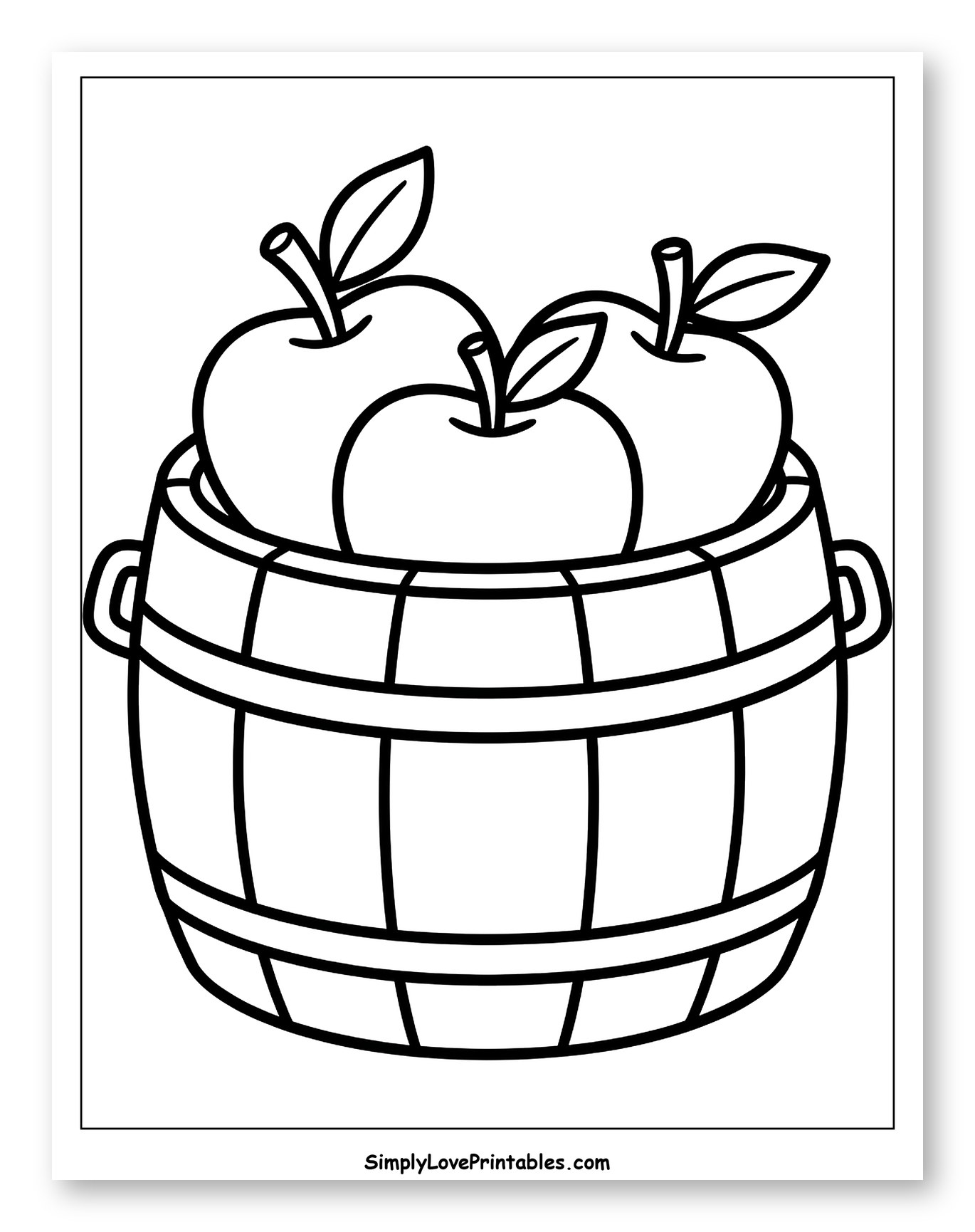 Apples in a Wooden Barrel to Color for Toddlers