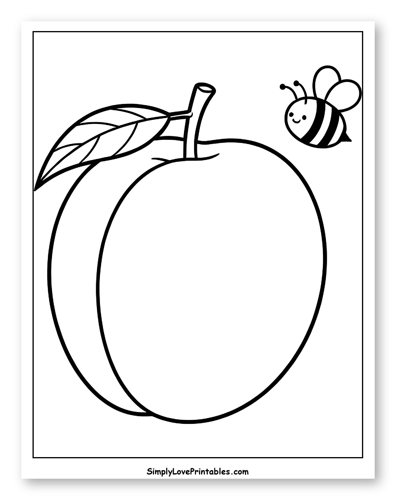 Apricot with Leaf and Flying Bee Coloring Page for Toddlers
