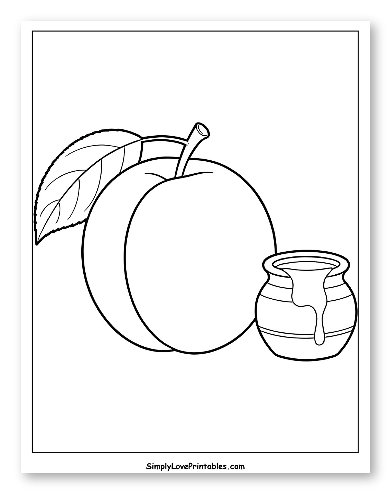 Apricot with Leaf and Honey Pot Coloring Sheet for Toddlers