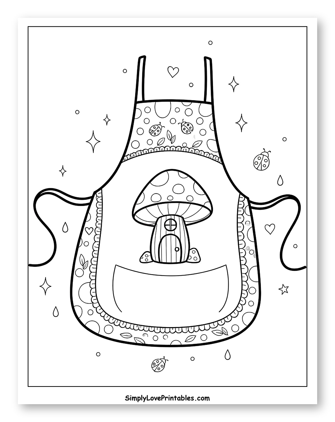Apron with Mushroom House and Ladybugs