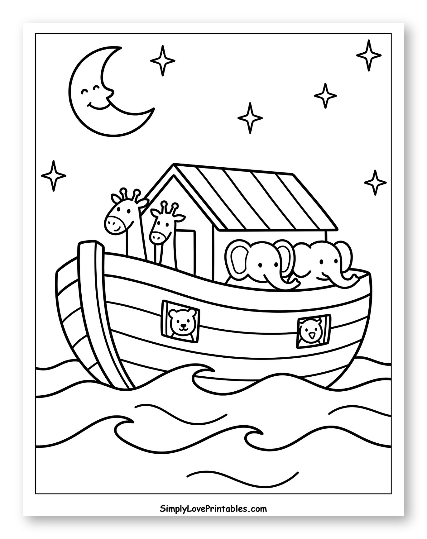 Ark with Moon and Stars to Color for Kids