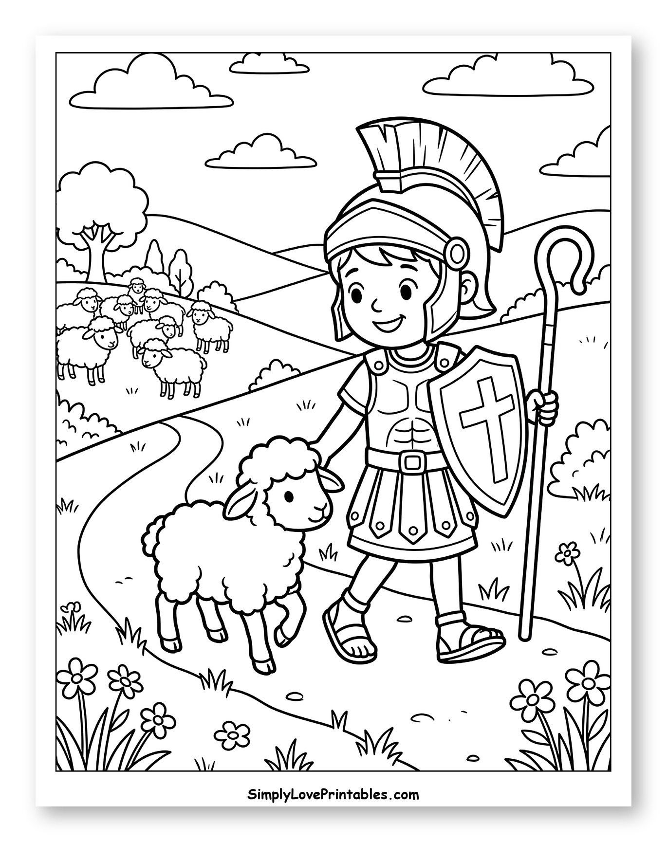 Armored Shepherd Boy Guiding a Lamb