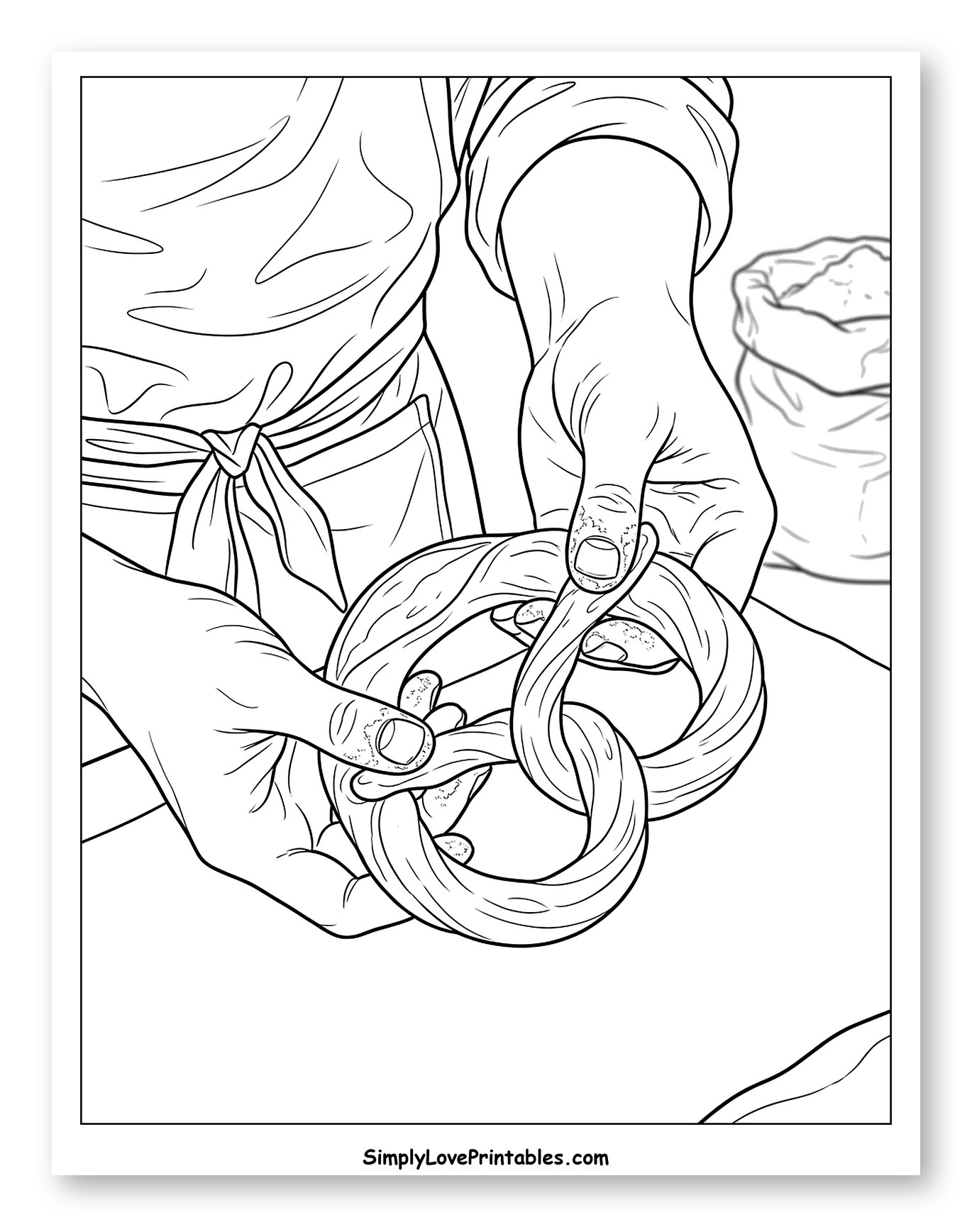 Artisan Hands Shaping Pretzel Dough Coloring Sheet