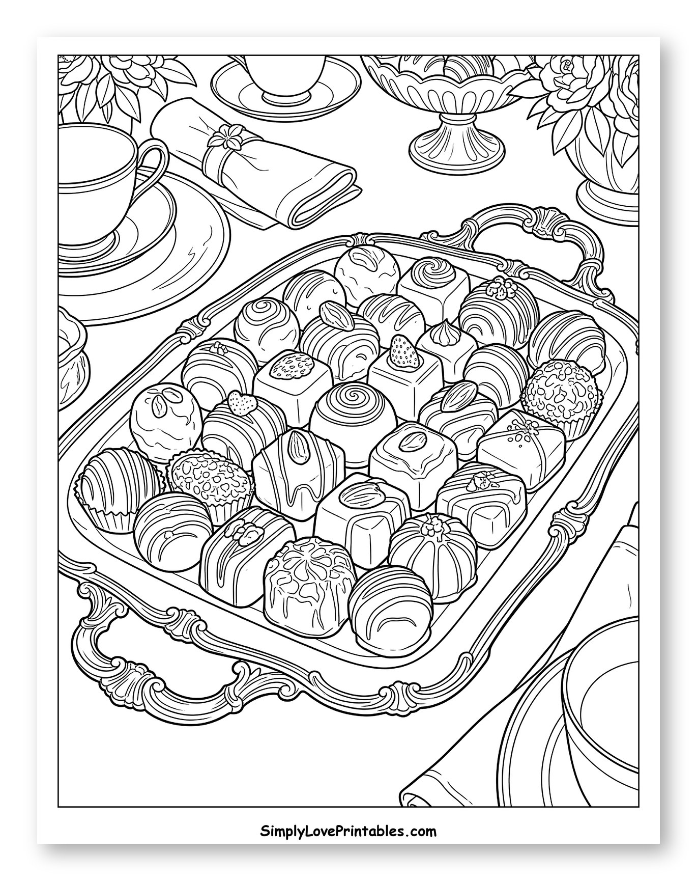 Assorted Chocolates on a Decorative Teatime Tray