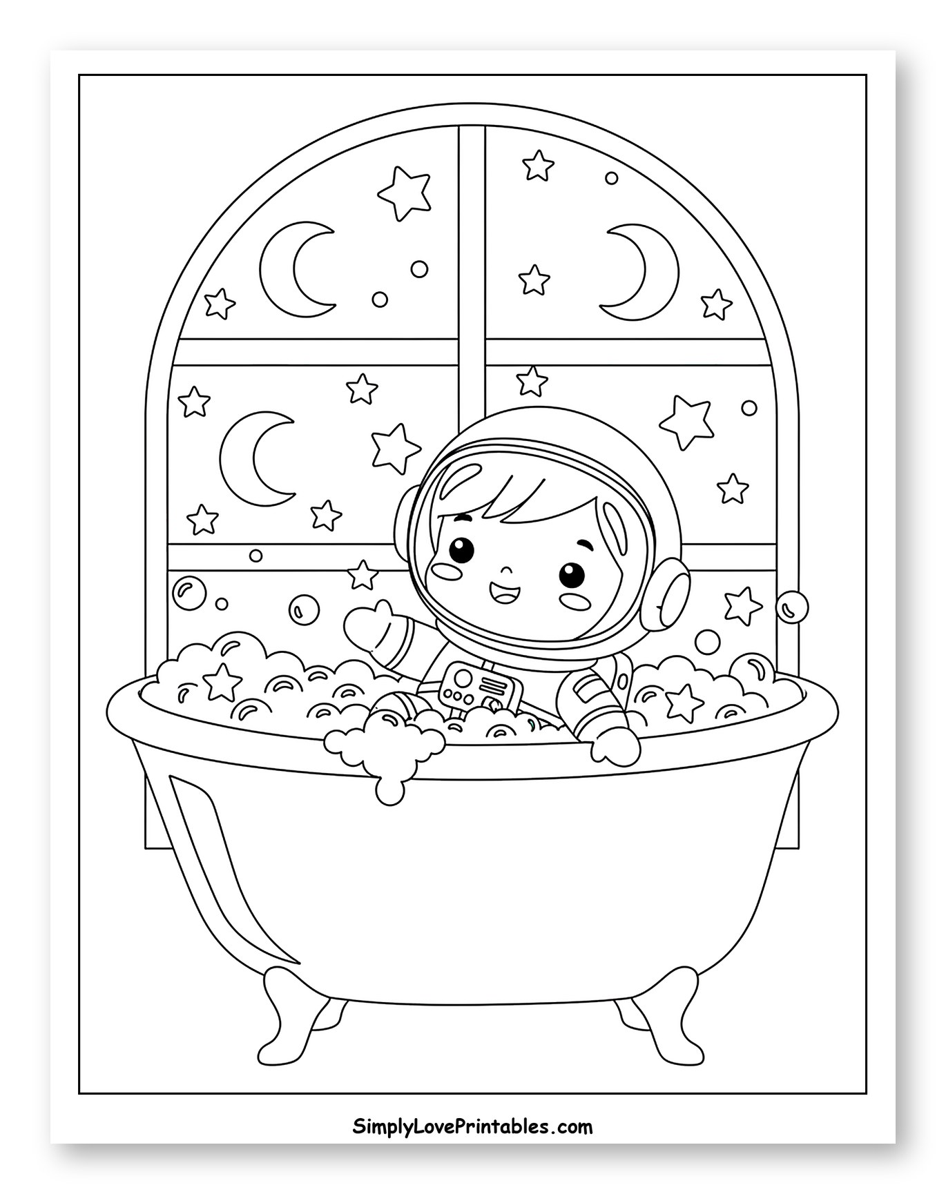 Astronaut Bath with Moon and Stars
