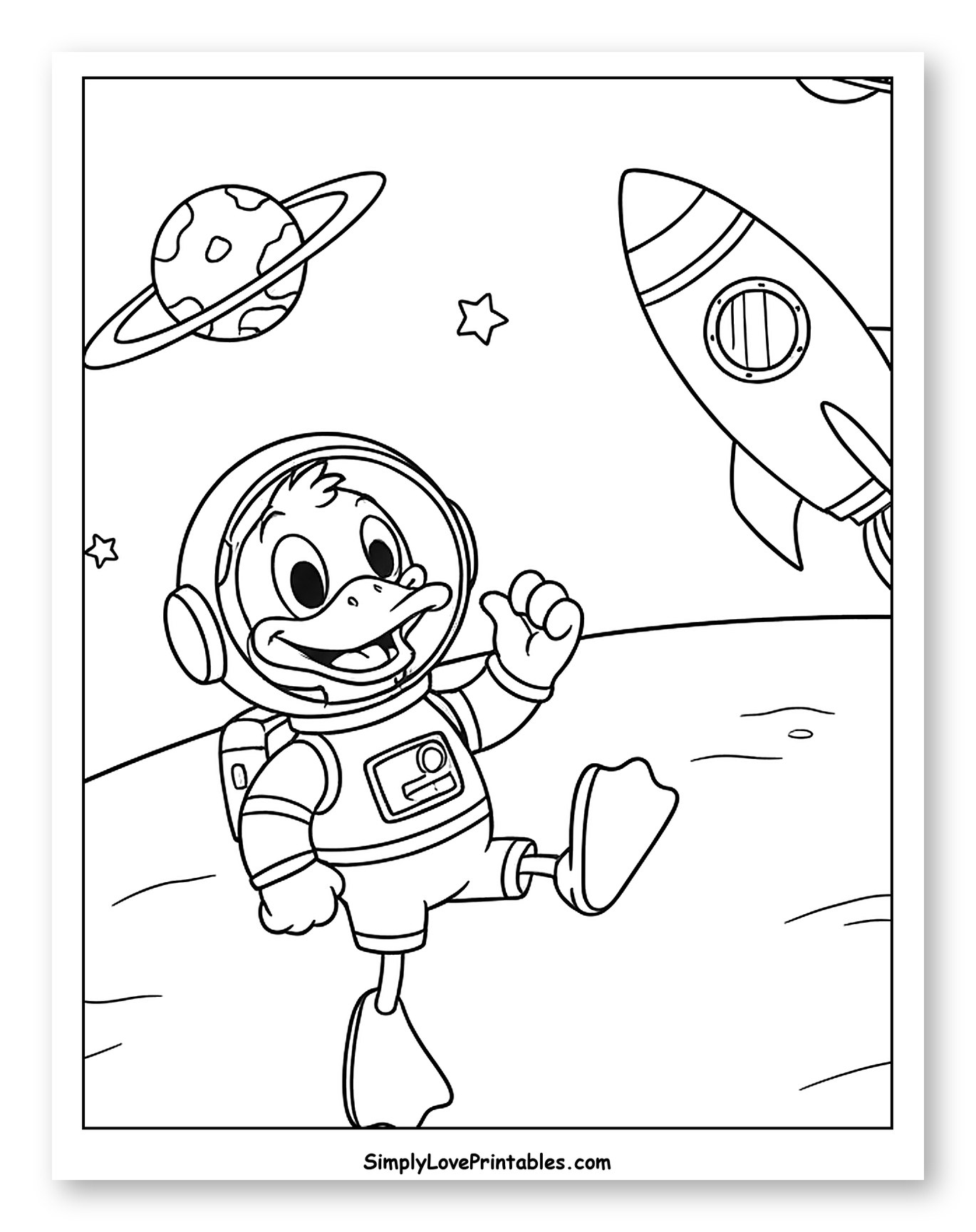 Astronaut Duck on Moon with Rocket