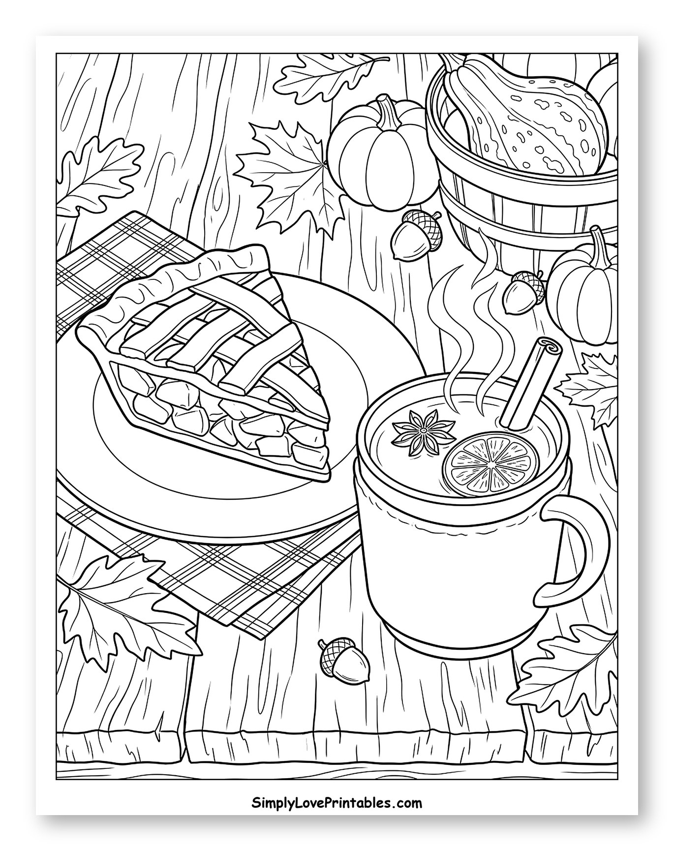 Autumn Apple Pie and Hot Drink Coloring Sheet