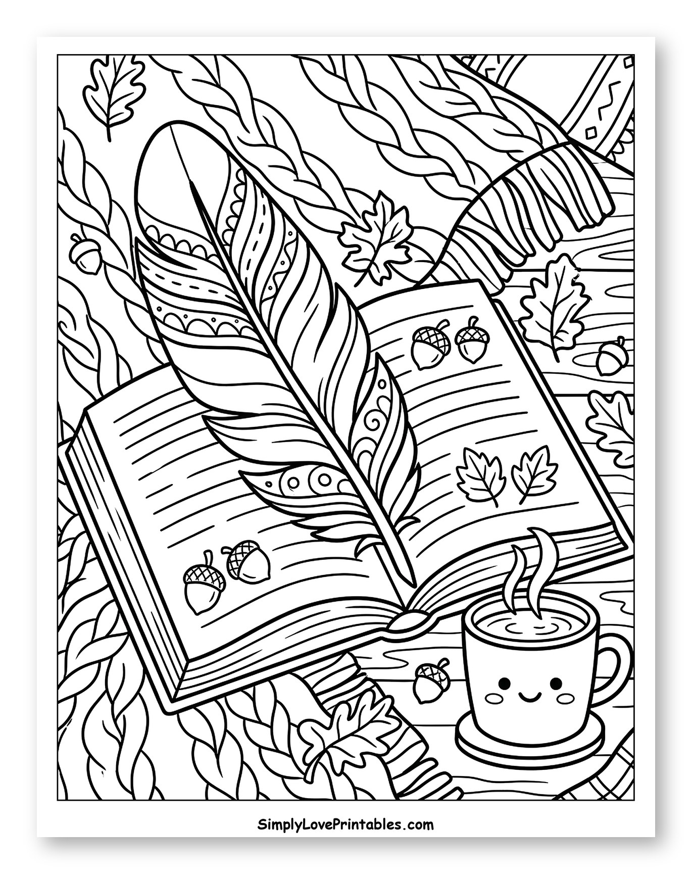 Autumn Book with Feather and Hot Drink