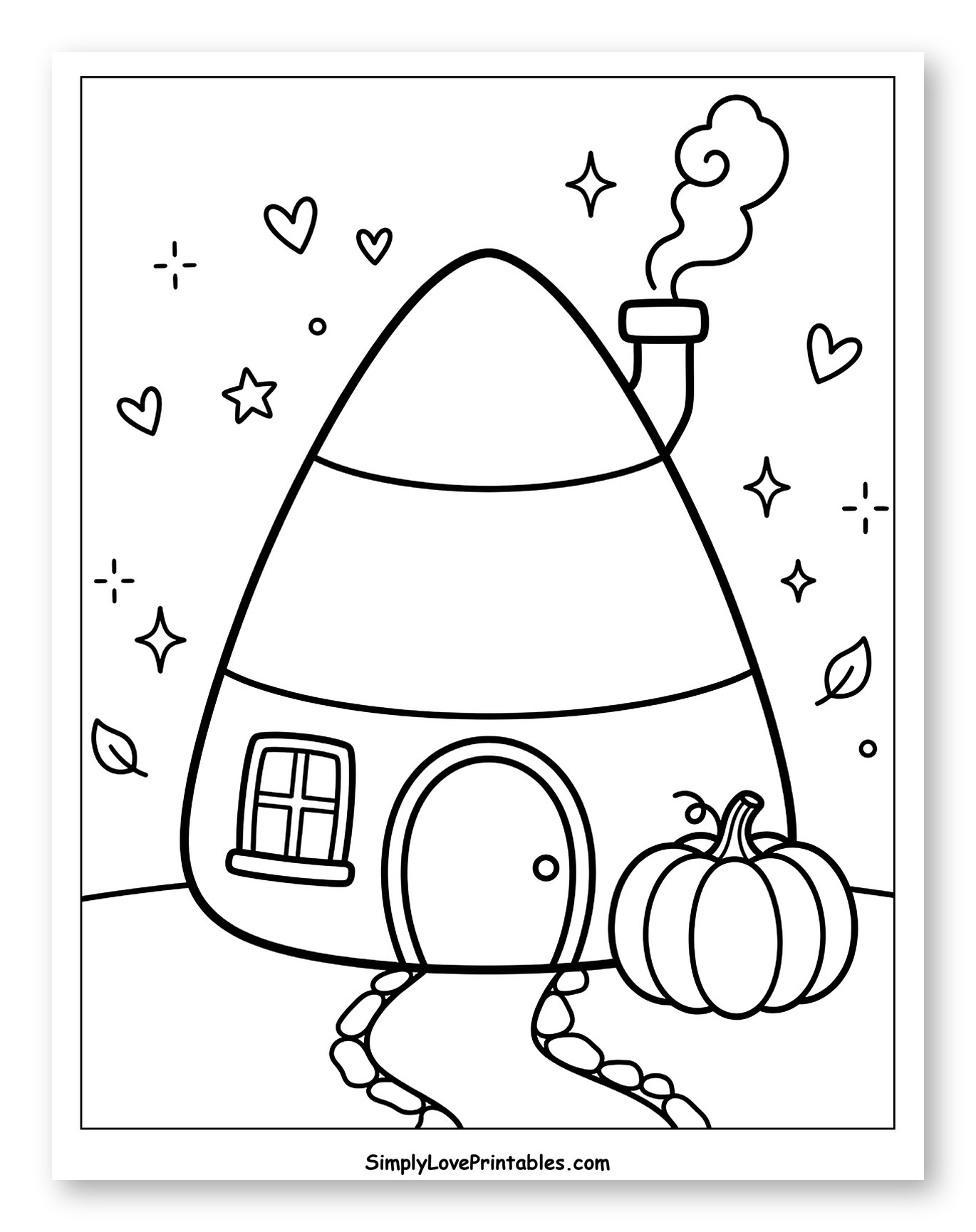Autumn Candy Corn House with Pumpkin Scene