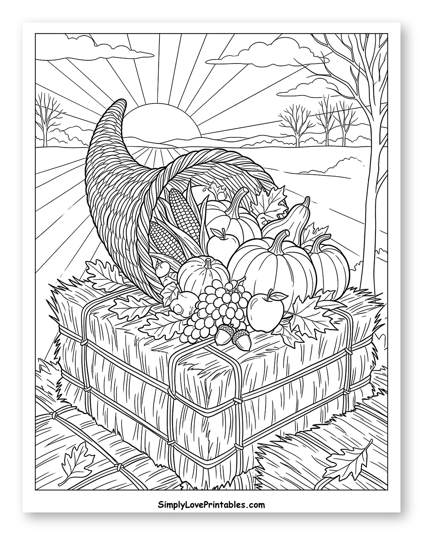 Autumn Cornucopia with Sunset and Hay Bales