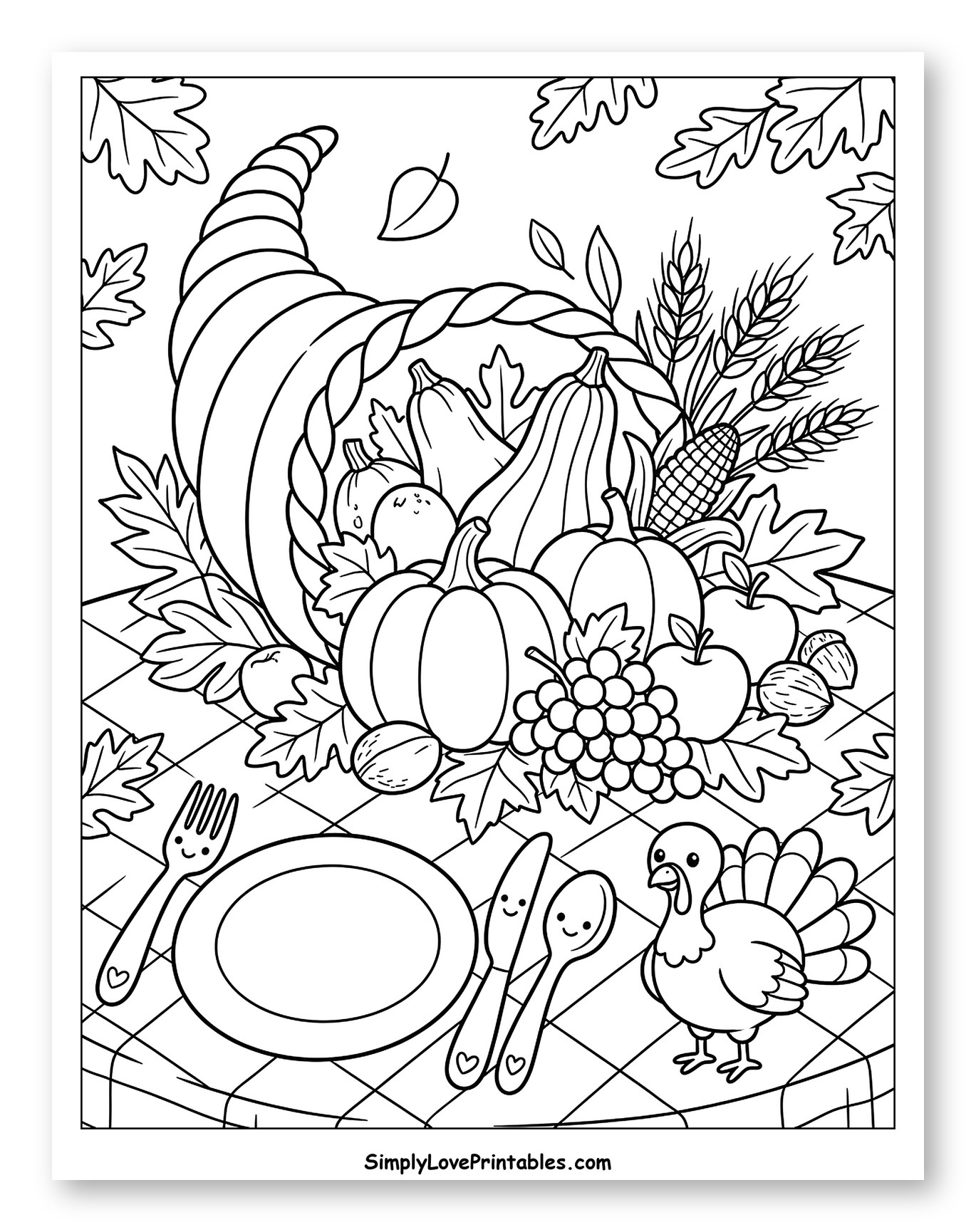 Autumn Cornucopia with Table Setting and Turkey