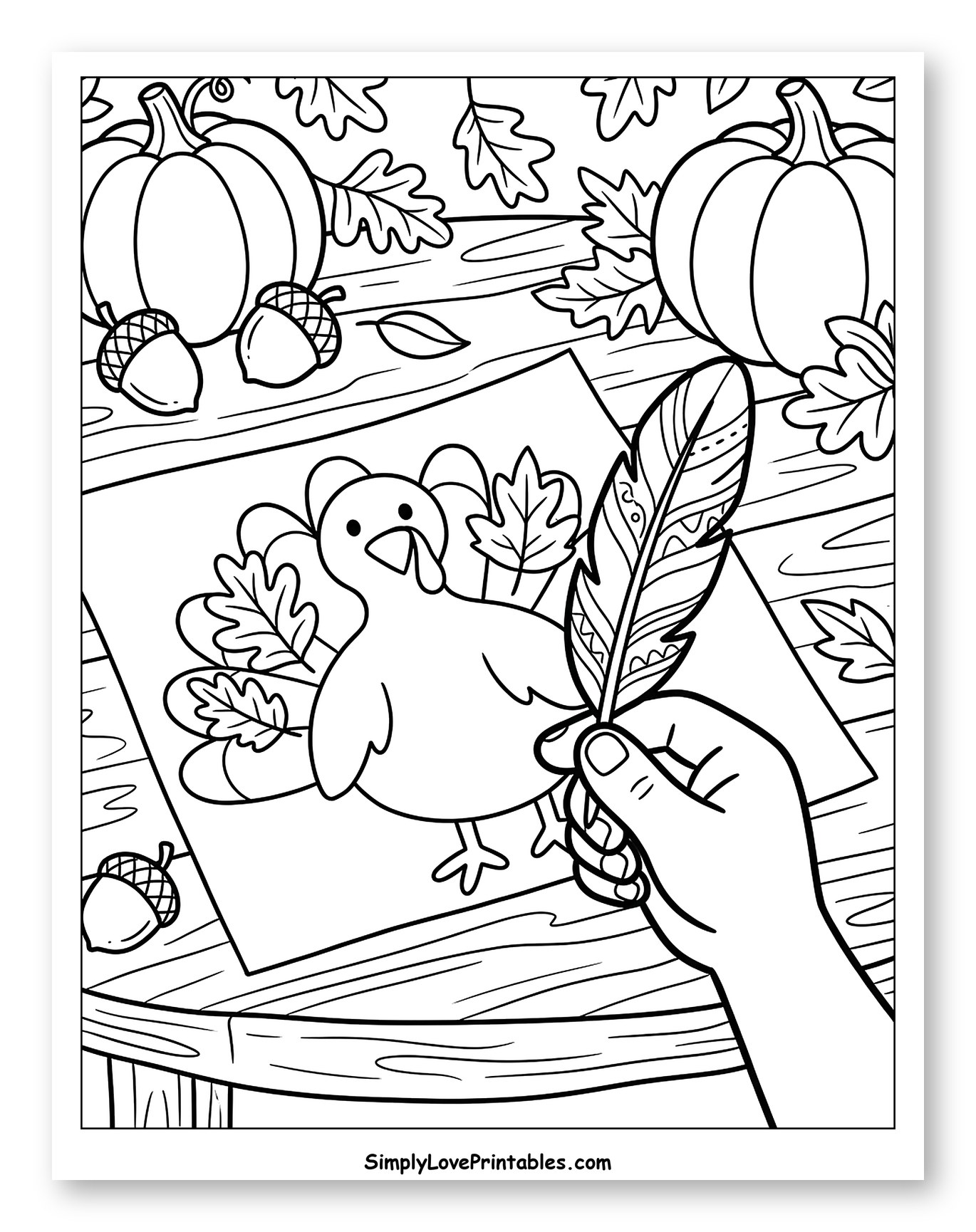 Autumn Craft Scene with Turkey Drawing