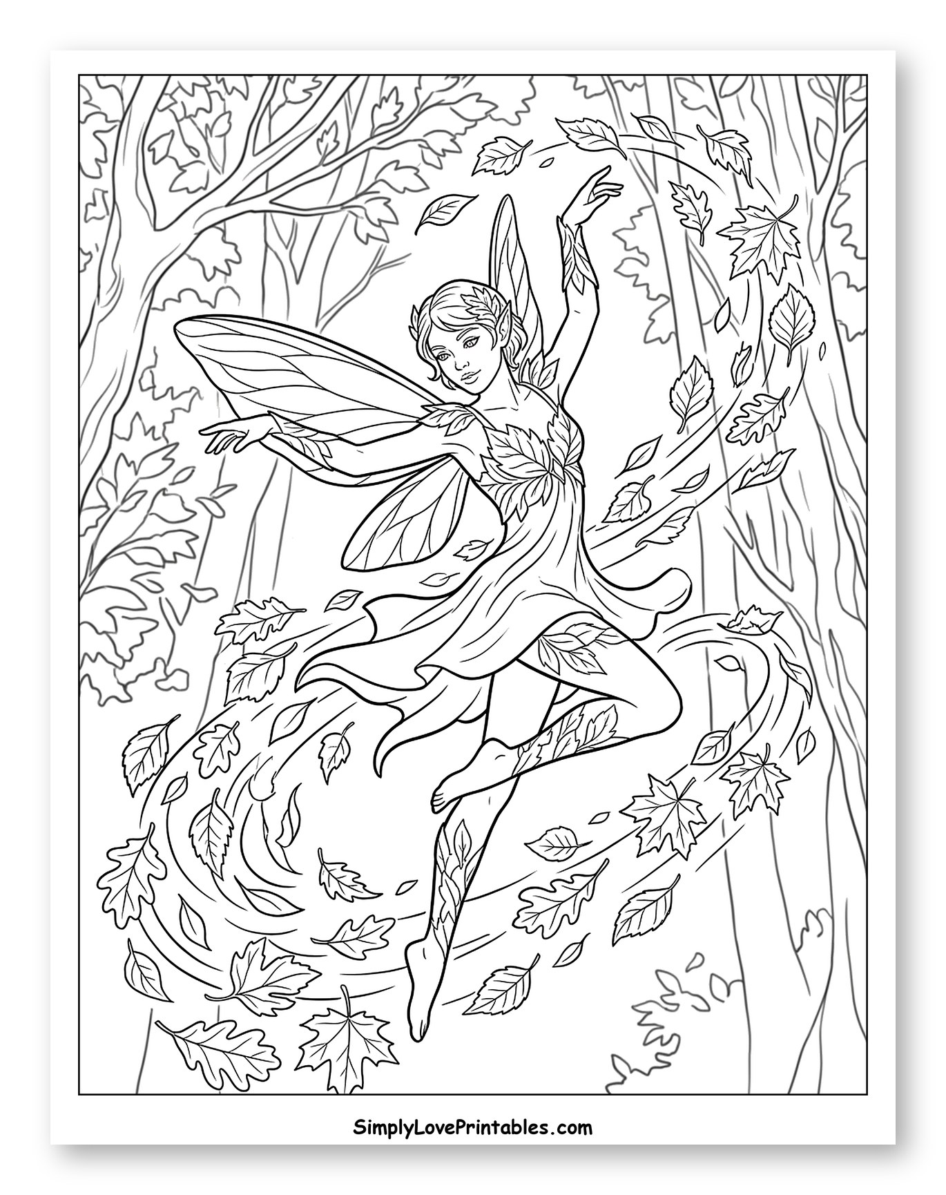 Autumn Fairy Dancing with Swirling Leaves