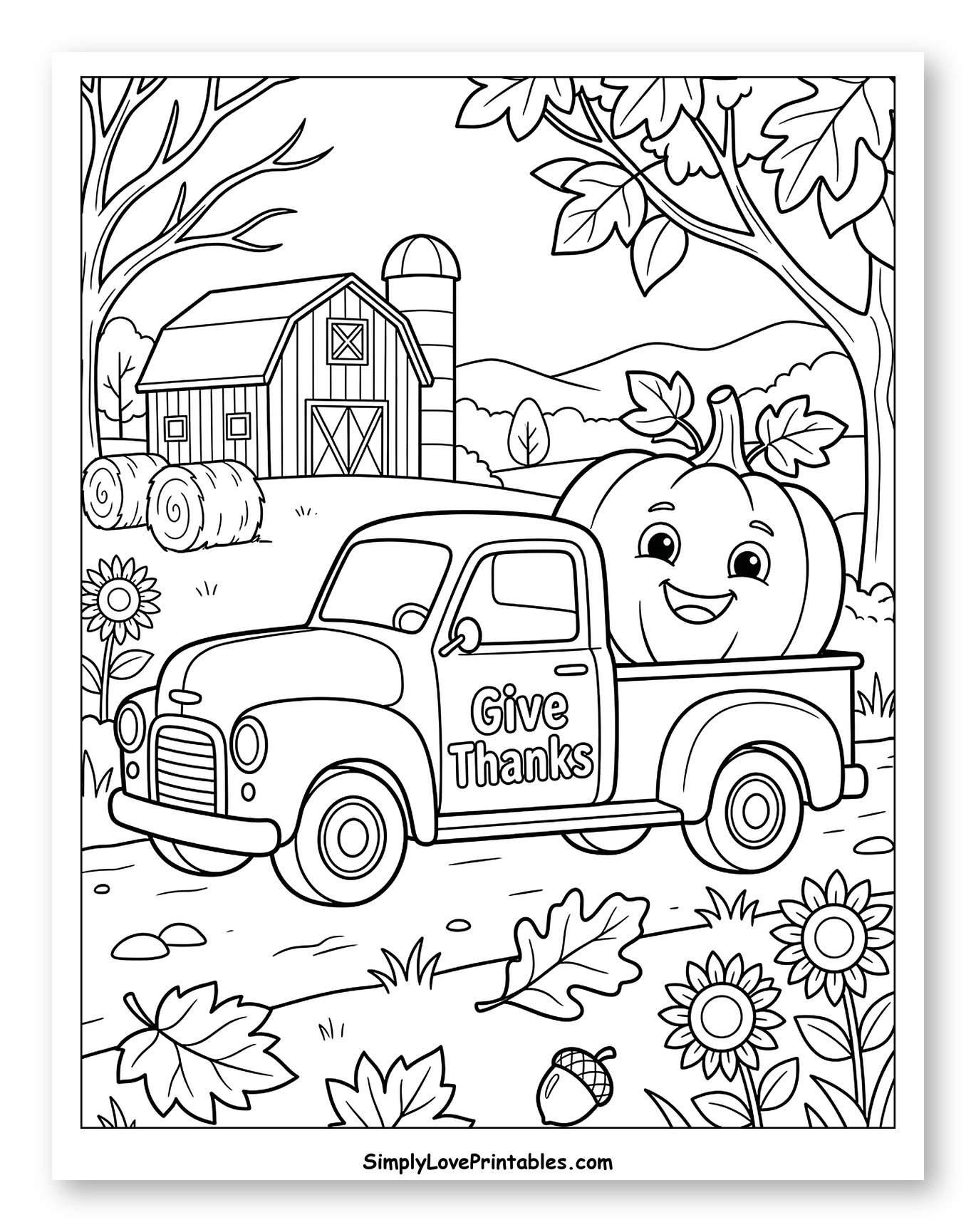Autumn Farm Truck with a Giant Smiling Pumpkin