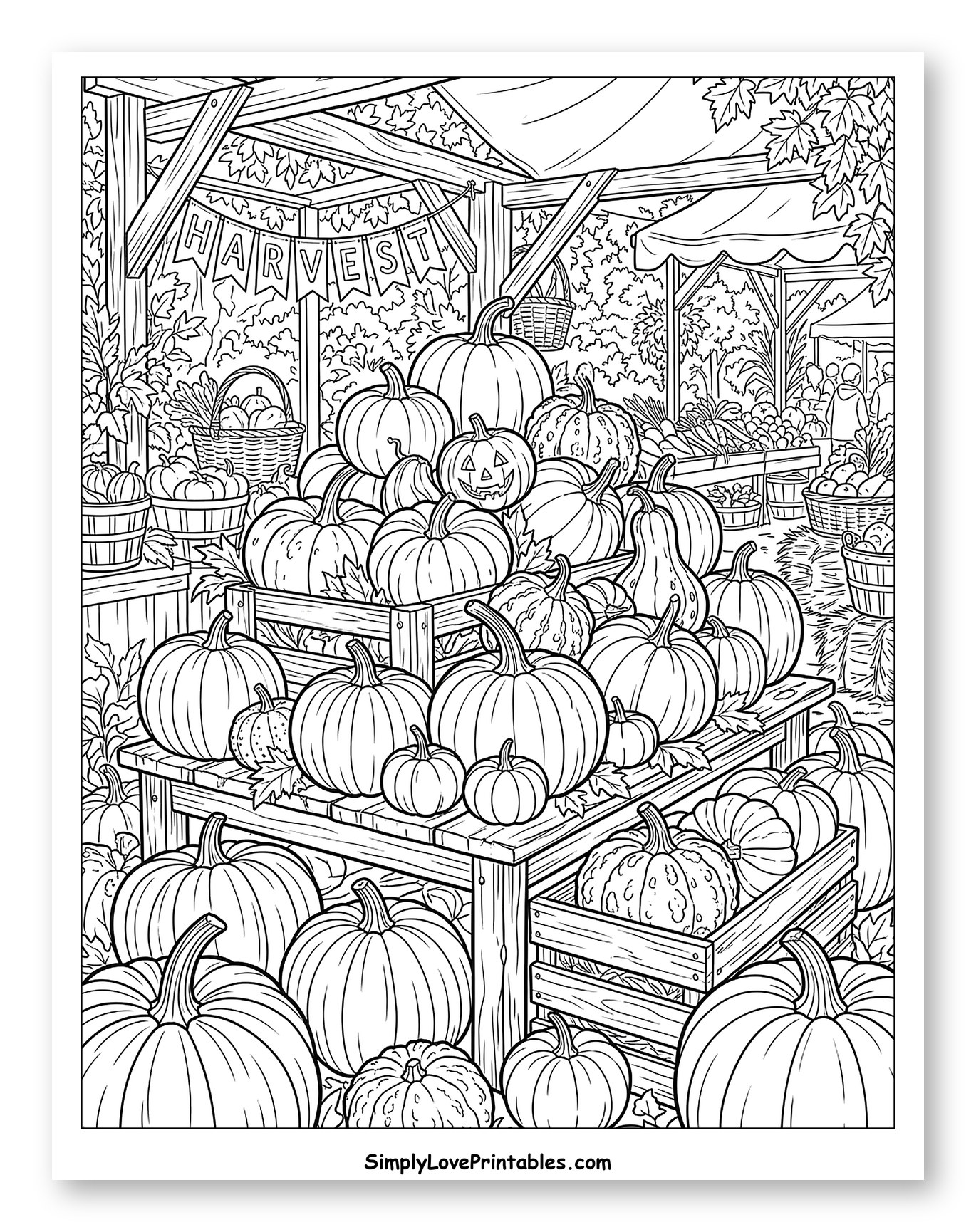 Autumn Farmers Market with Pumpkins and Harvest Banner