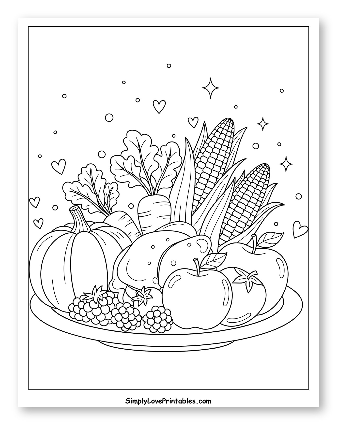 Autumn Harvest Plate with Fruits and Vegetables