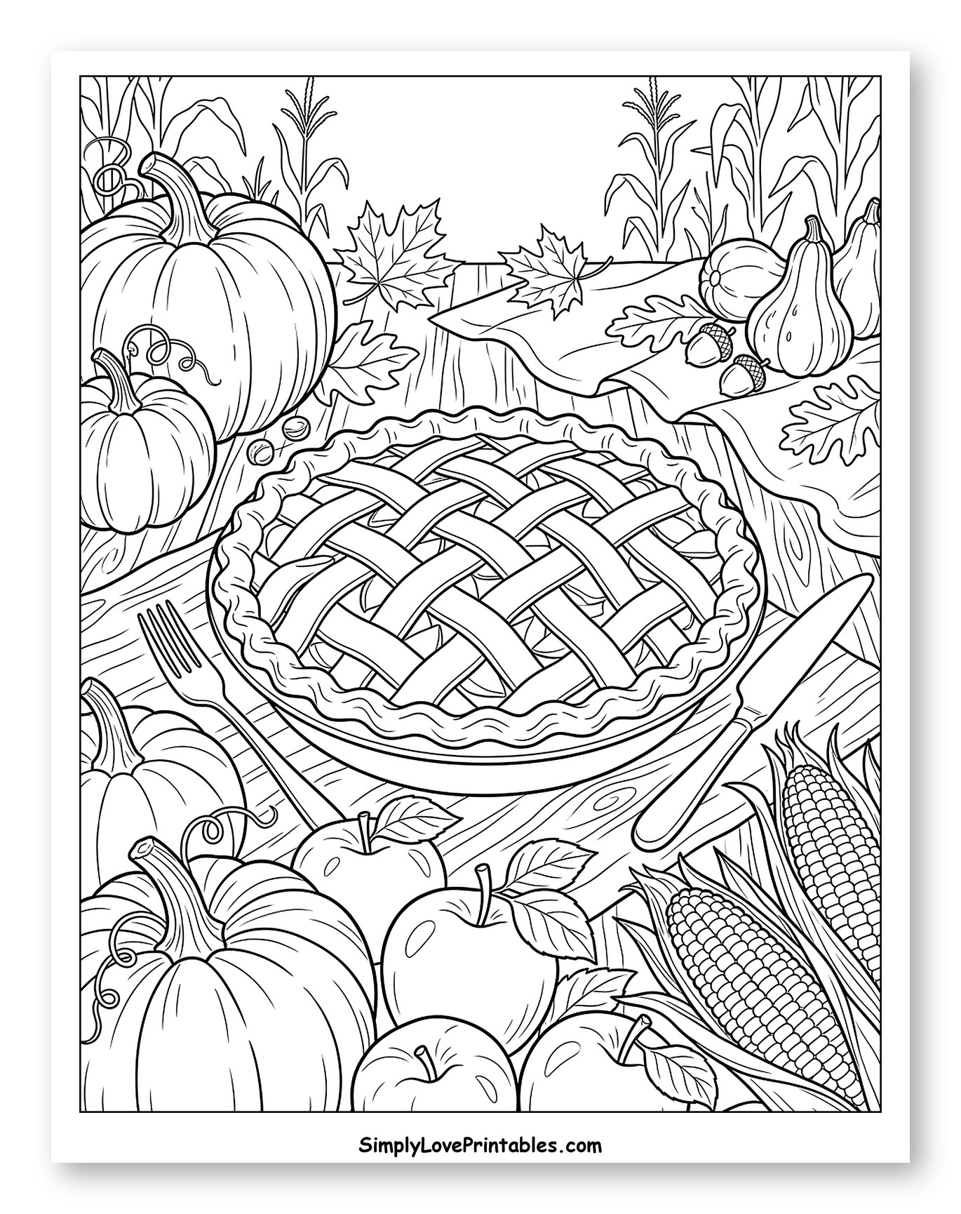 Autumn Harvest with Apple Pie and Pumpkins