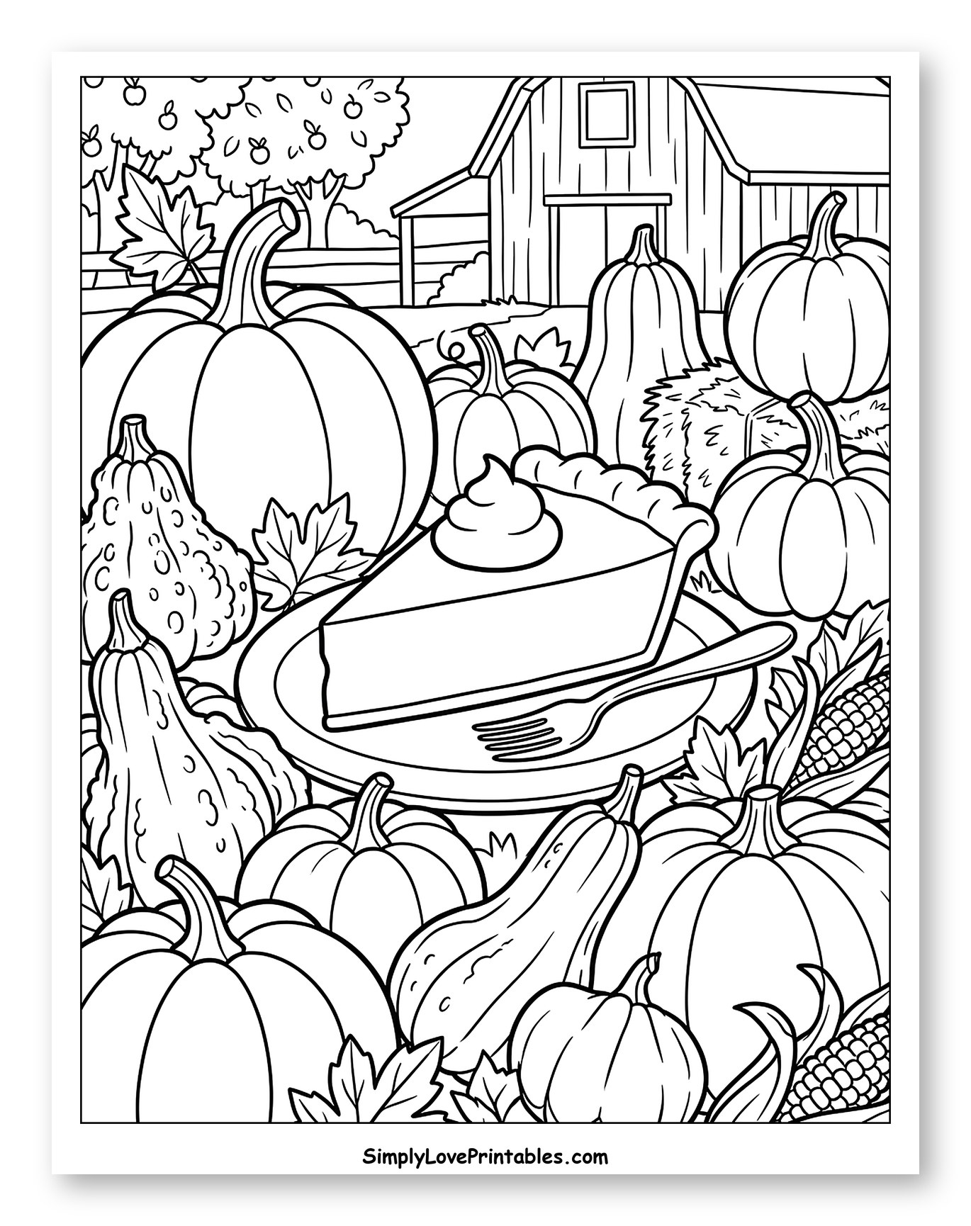 Autumn Harvest with Barn and Pumpkin Pie