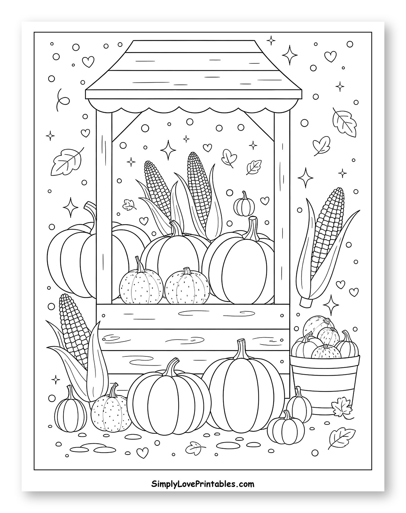 Autumn Market Stall with Pumpkins and Corn