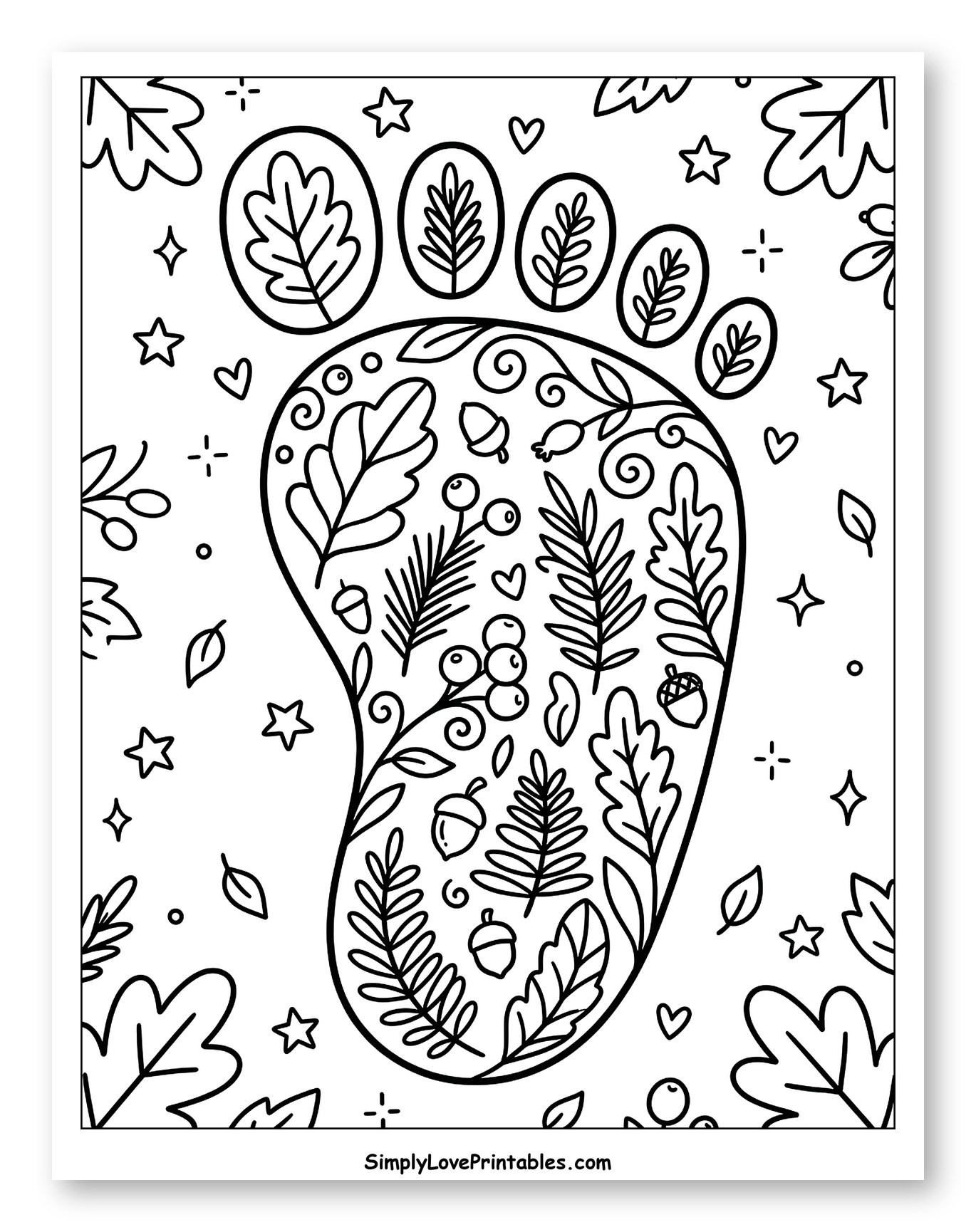 Autumn Nature Footprint with Berries and Acorns