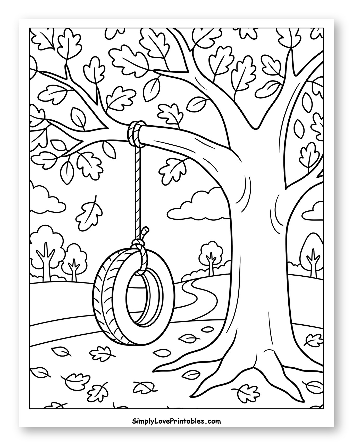 Autumn Oak Tree with a Tire Swing