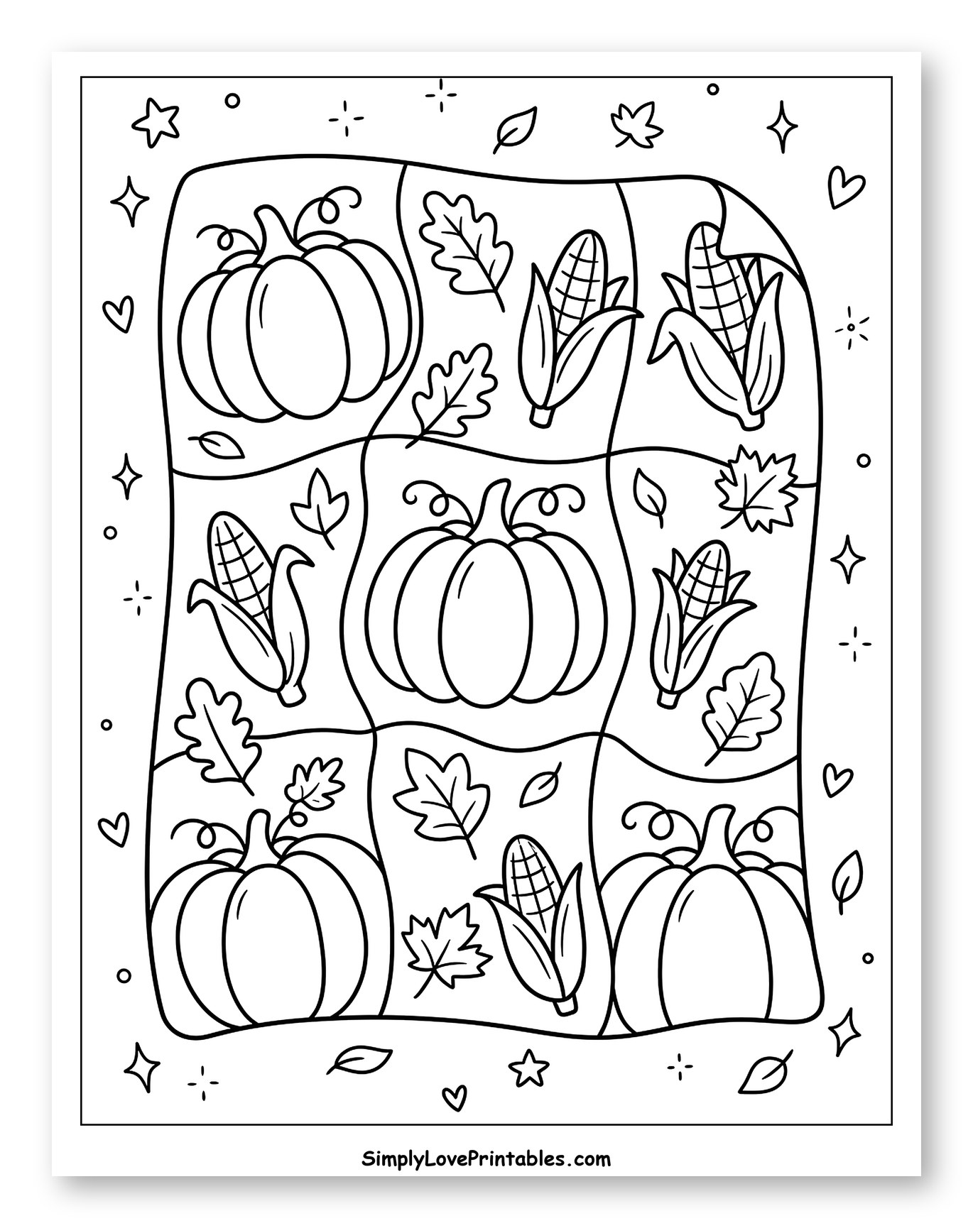 Autumn Patchwork Quilt with Pumpkins and Corn