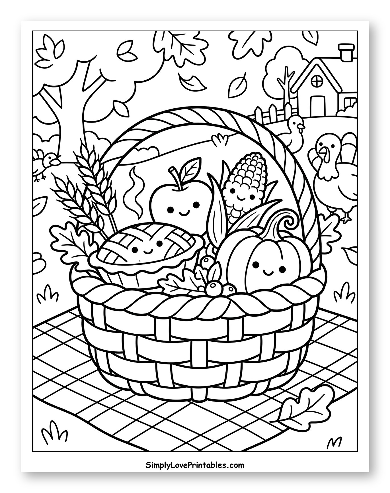 Autumn Picnic Basket with Friendly Harvest Food