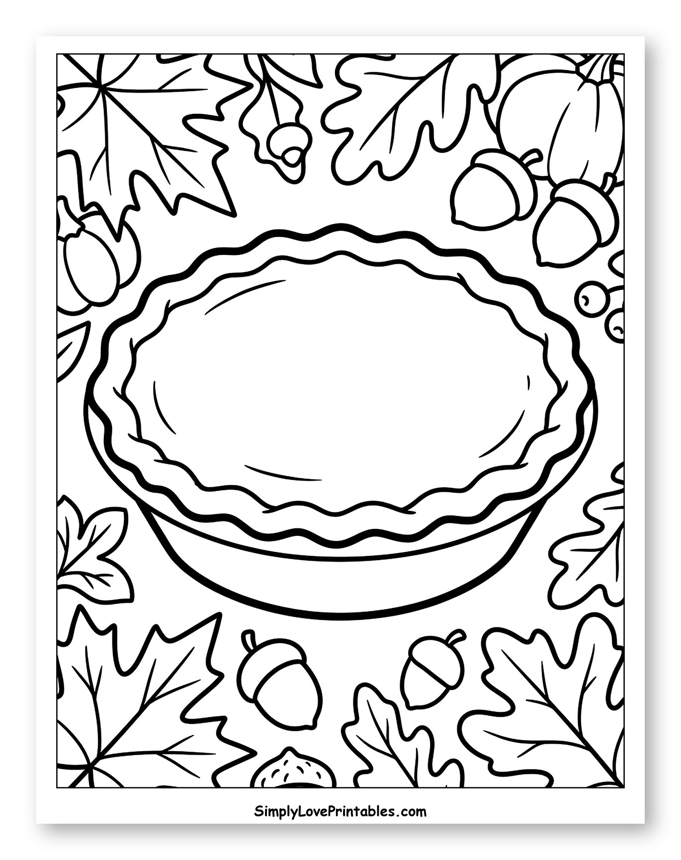 Autumn Pie with Leaves and Acorns Border