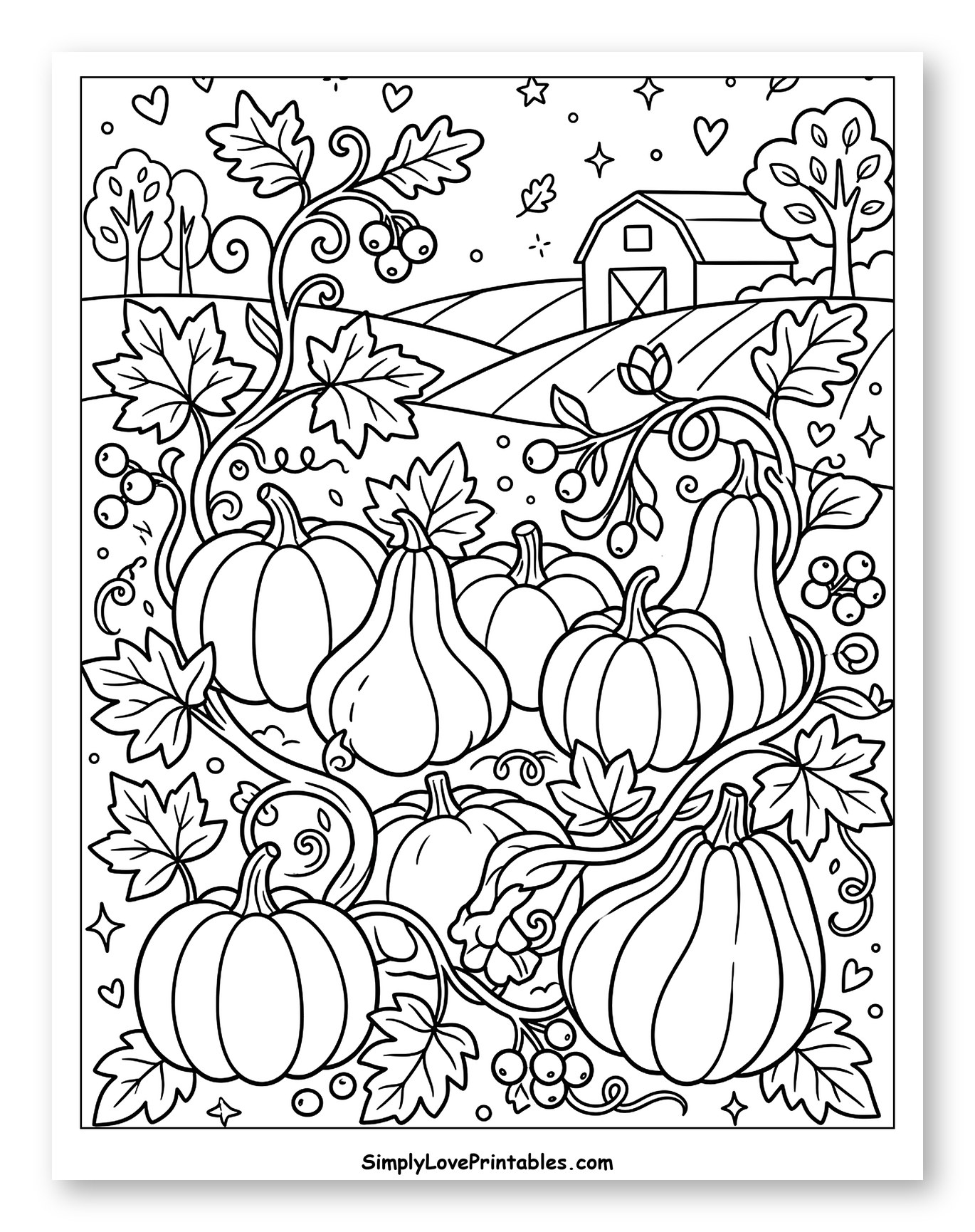 Autumn Pumpkin Patch with a Country Barn