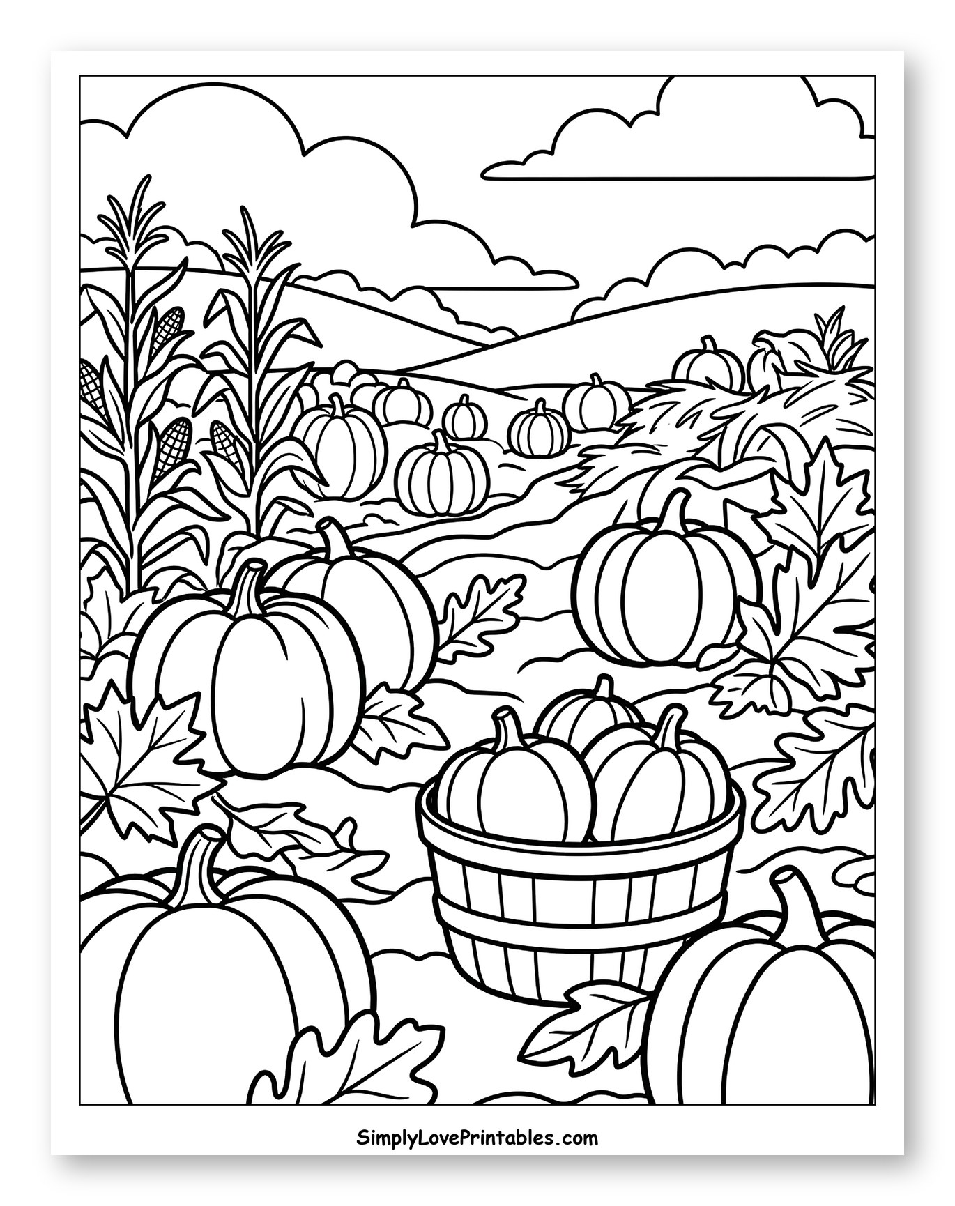 Autumn Pumpkin Patch with Harvest Basket