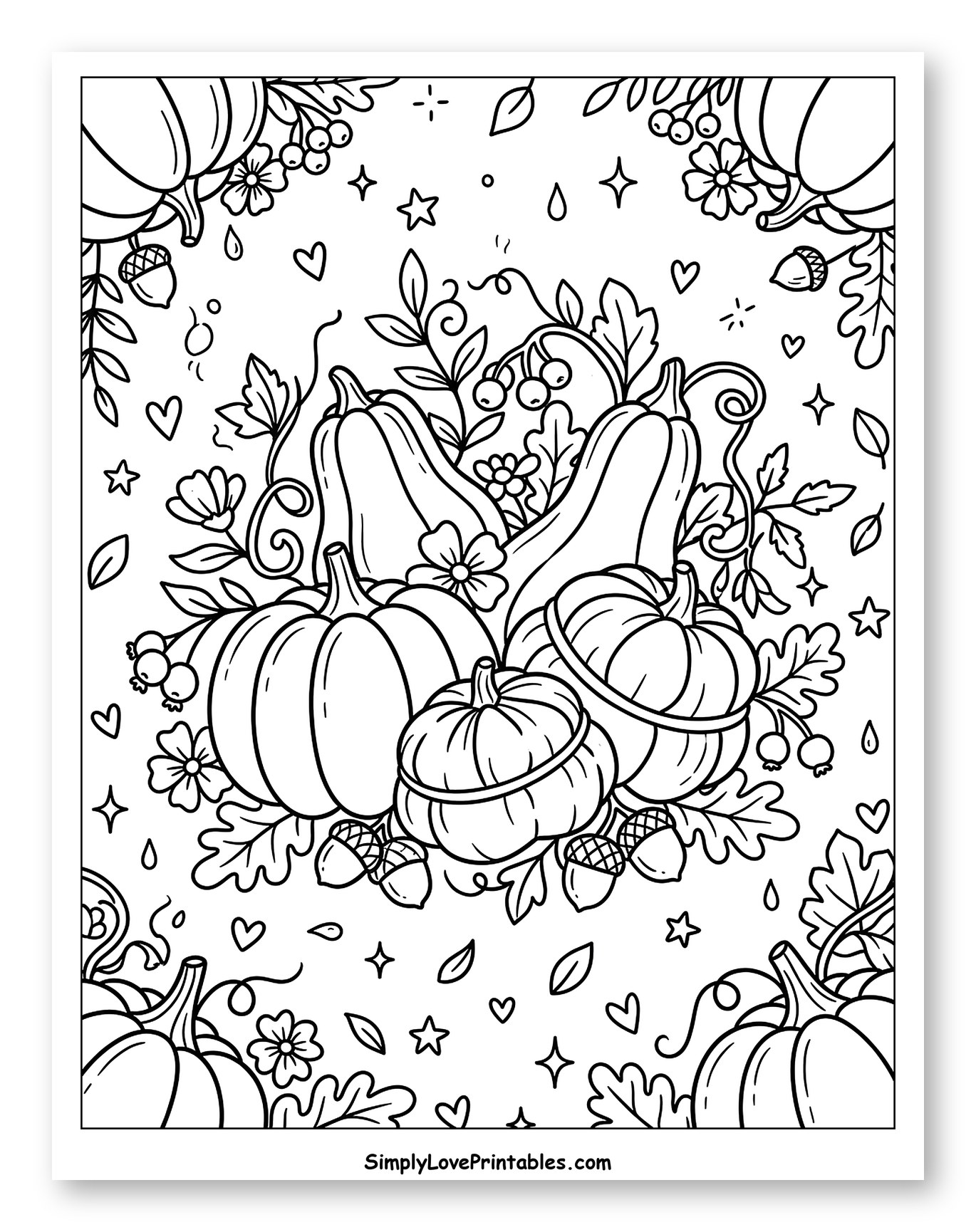 Autumn Pumpkins and Gourds with Fall Foliage