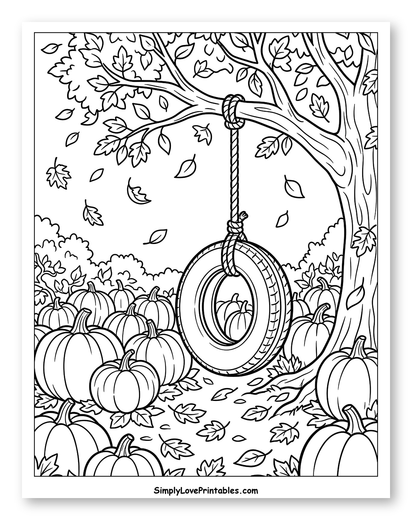 Autumn Tire Swing in a Pumpkin Patch