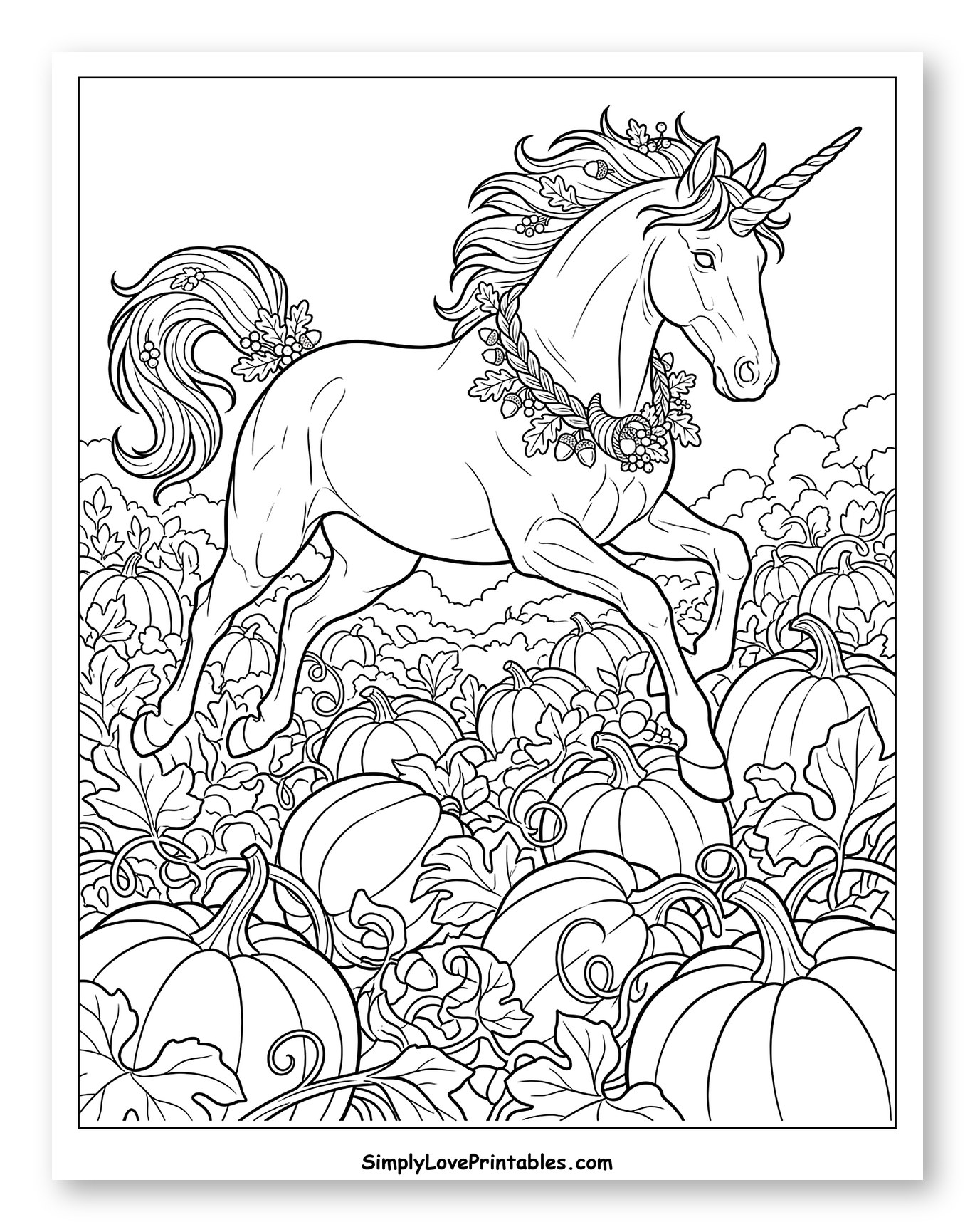 Autumn Unicorn Leaping Over a Pumpkin Patch