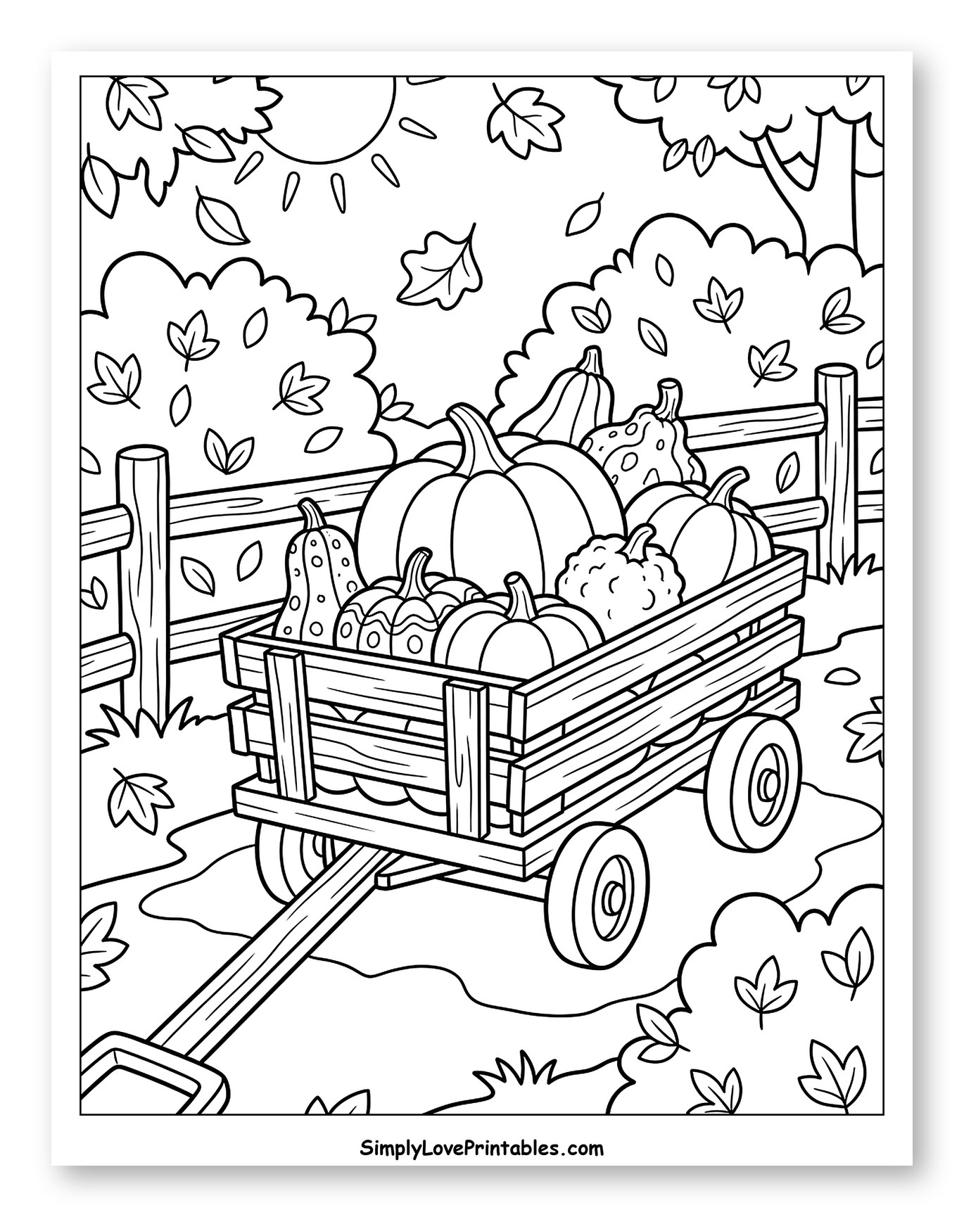 Autumn Wagon Overflowing with Pumpkins and Gourds