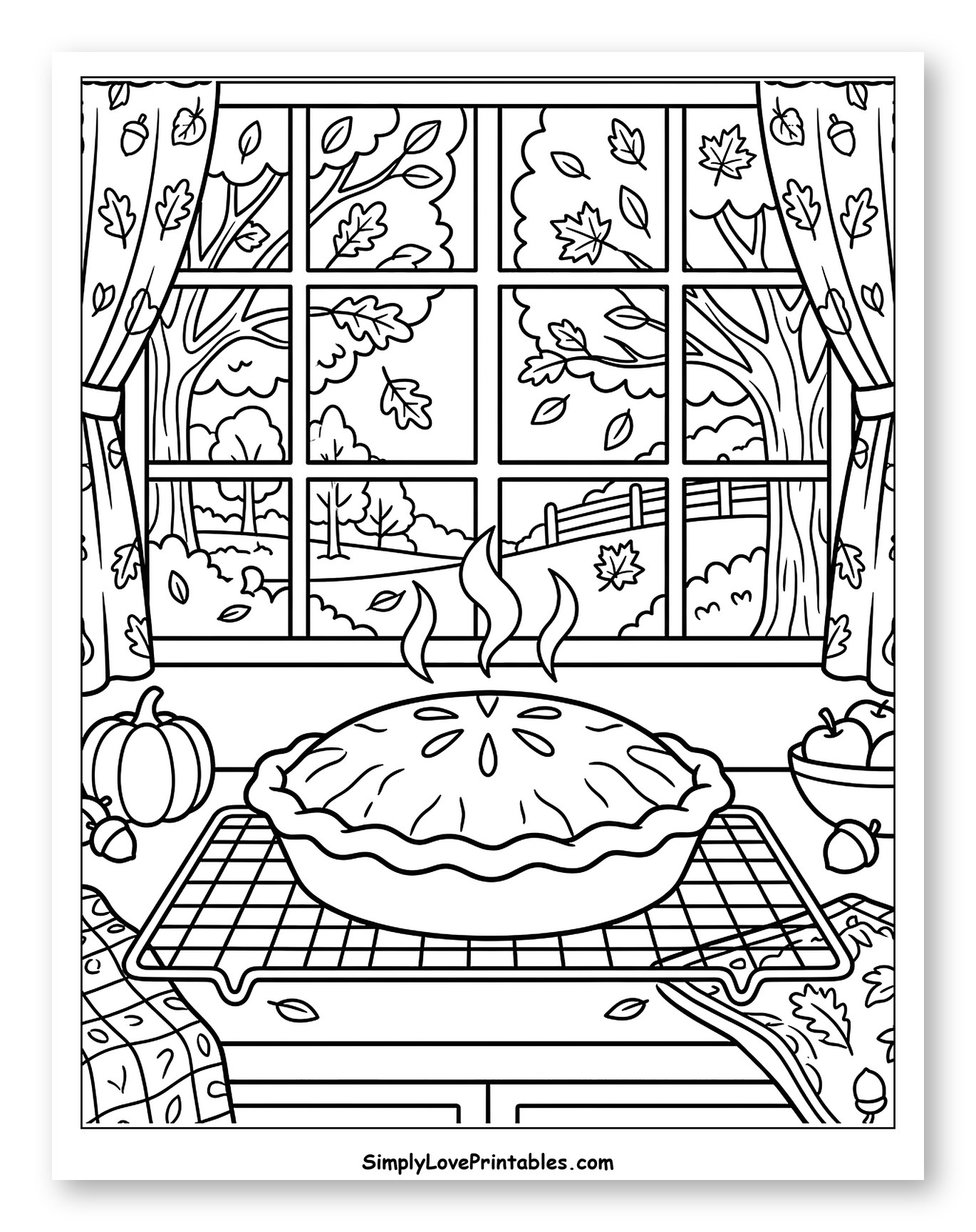 Autumn Window View with Fresh Baked Pie
