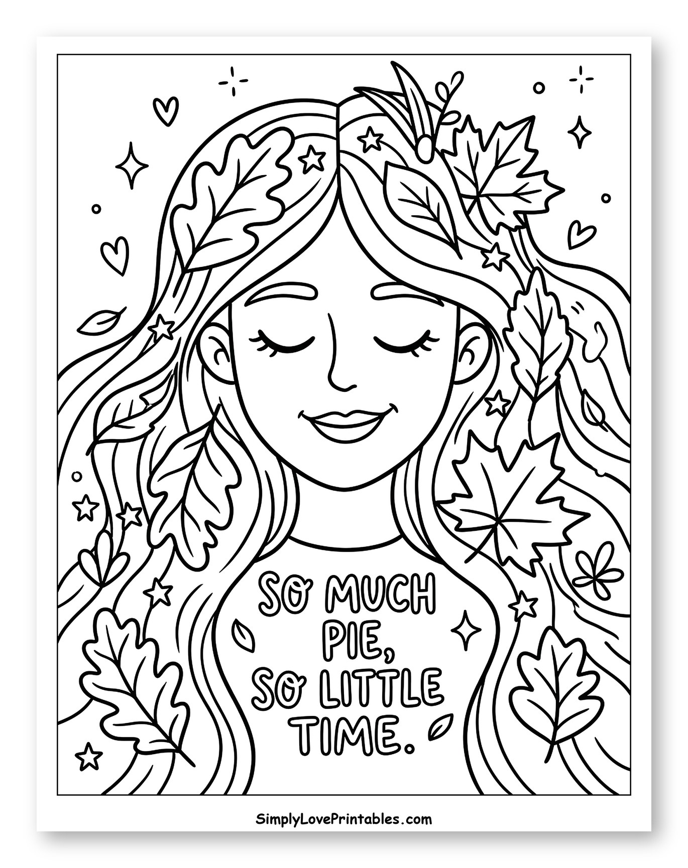 Autumn Woman with Whimsical Pie Quote to Color for Adults
