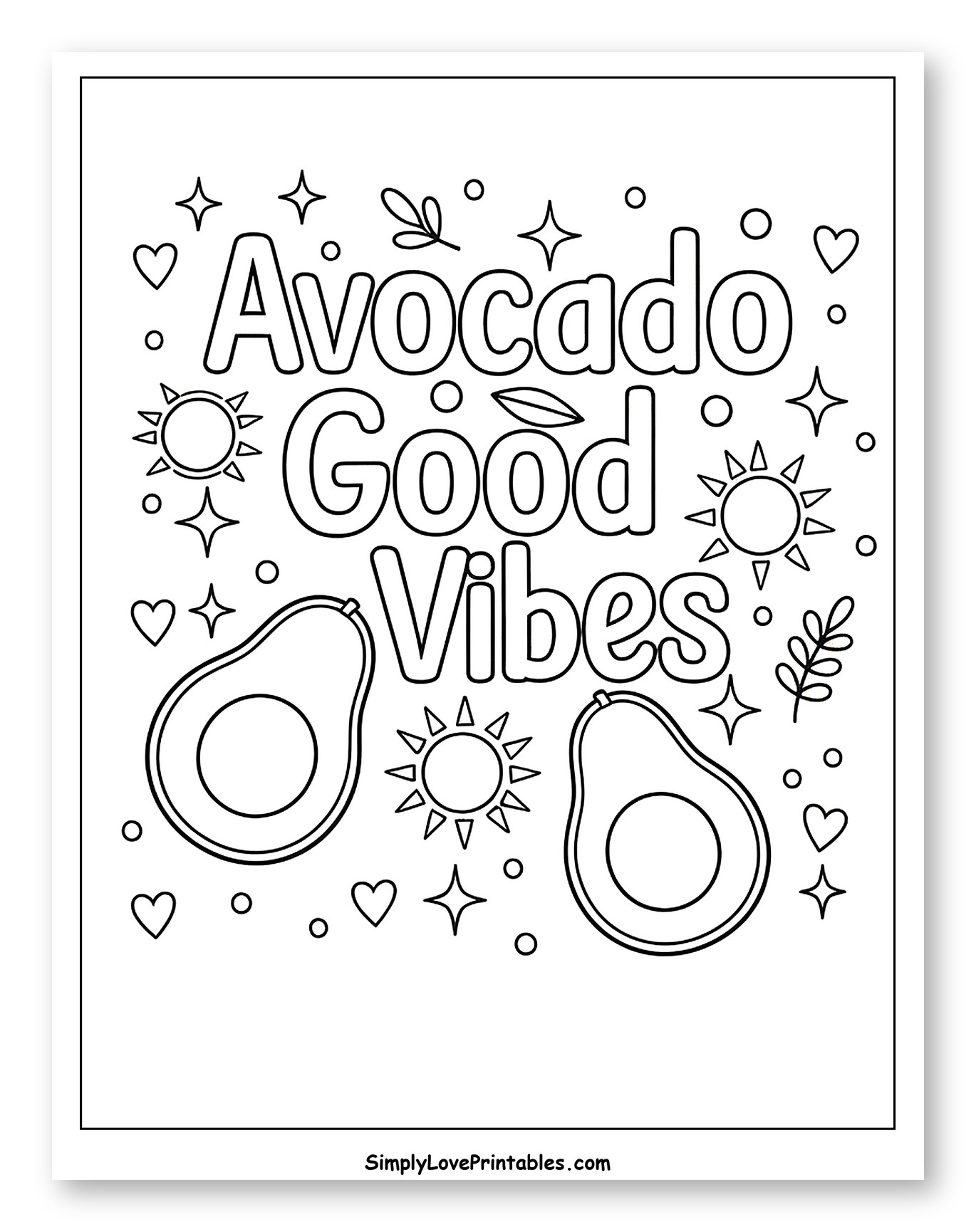 Avocado Good Vibes with Suns and Hearts