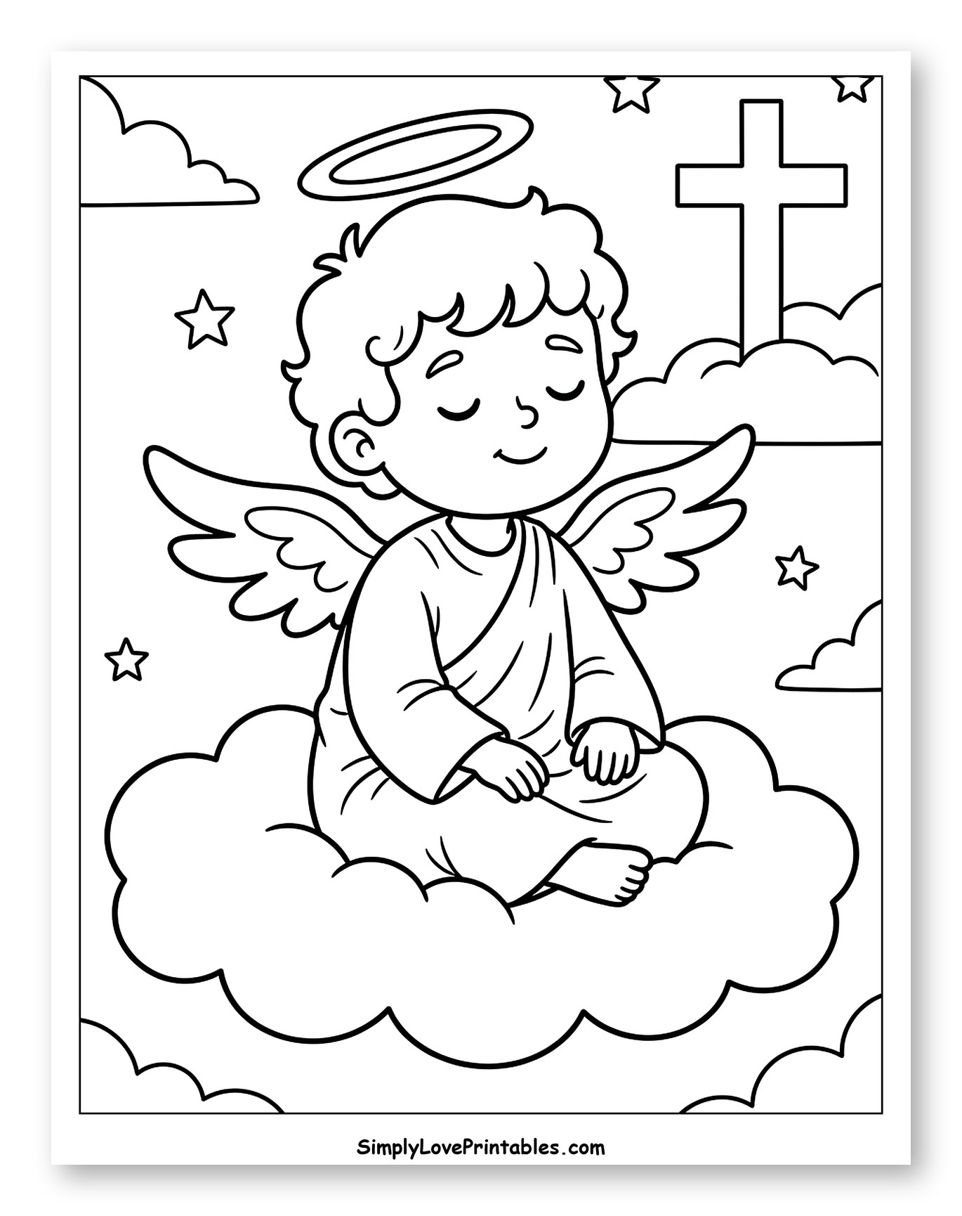 Baby Angel Meditating on a Cloud to Color for Kids
