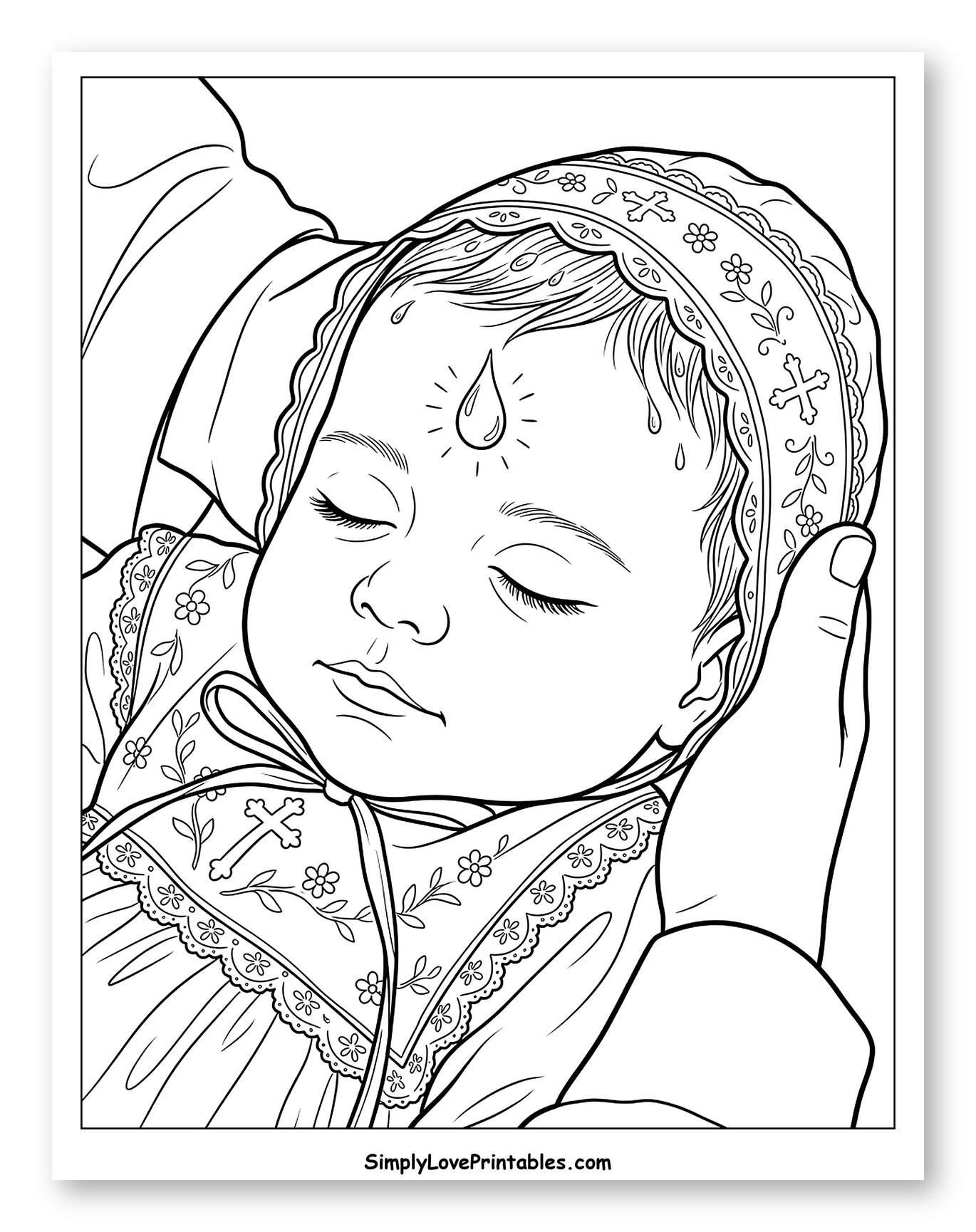 Baby Asleep During Holy Baptism Ceremony to Color