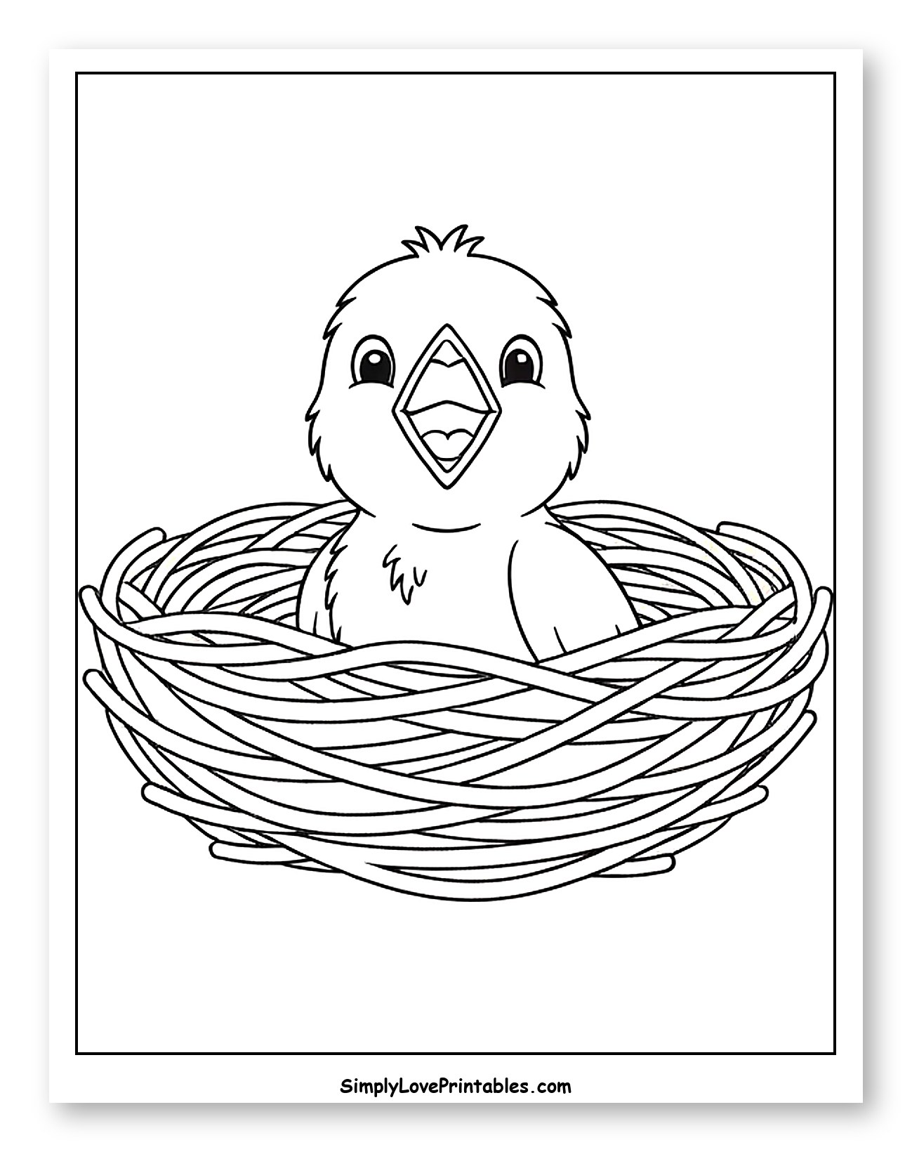 Baby Bird with Open Mouth in Nest