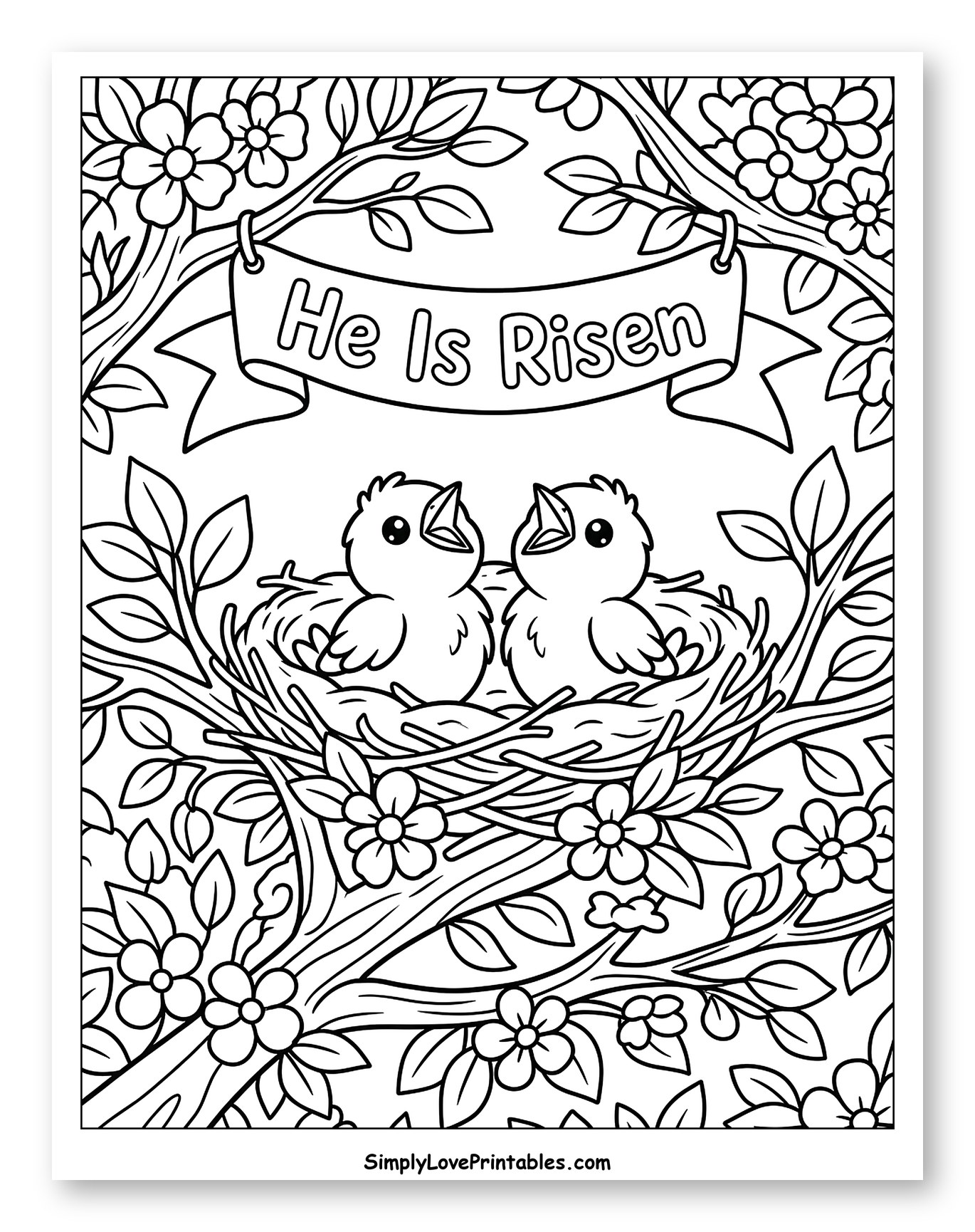 Baby Birds in Nest, He Is Risen Banner
