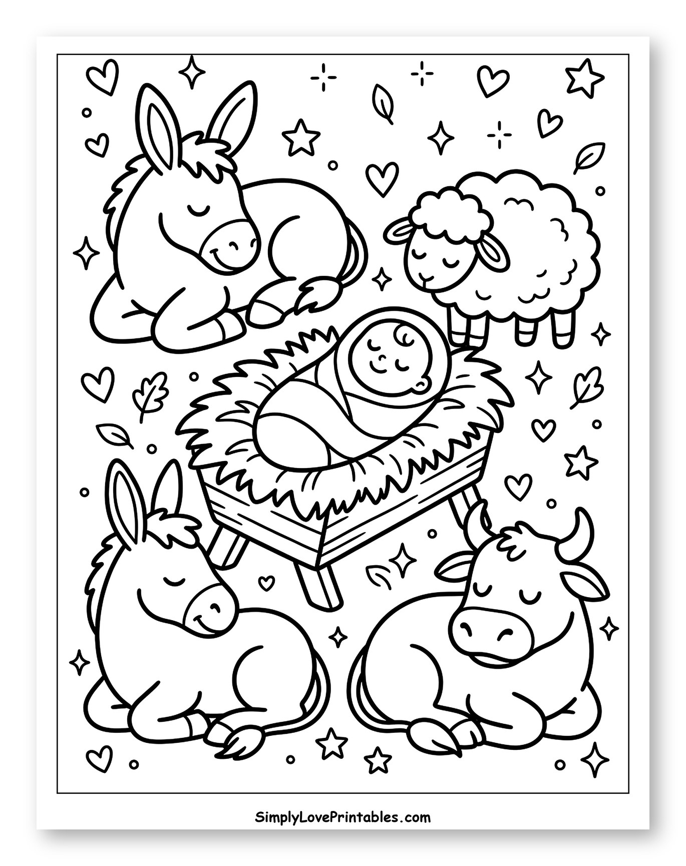 Baby Jesus and Animals in Nativity Scene