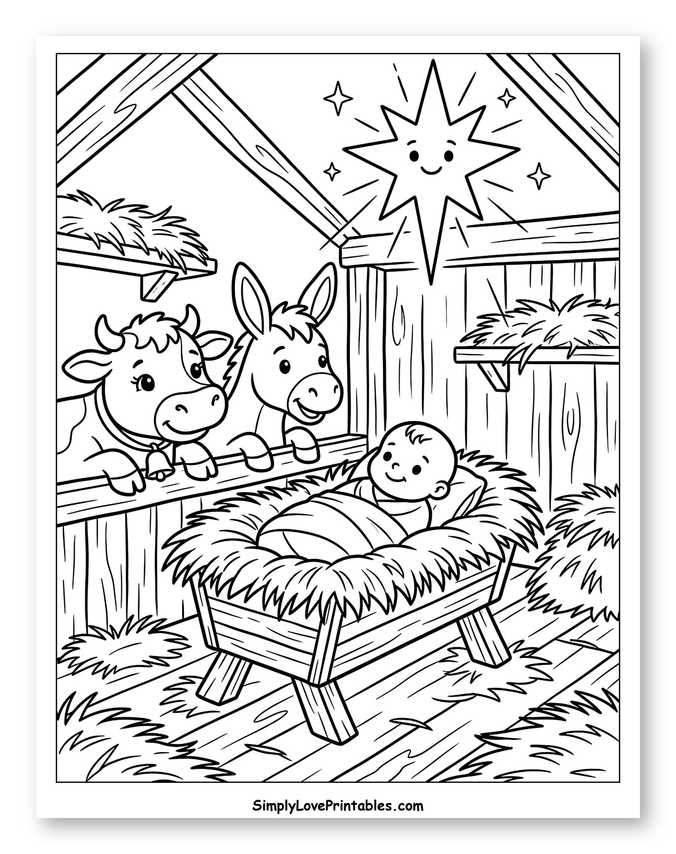 Baby Jesus in Manger with Barn Animals