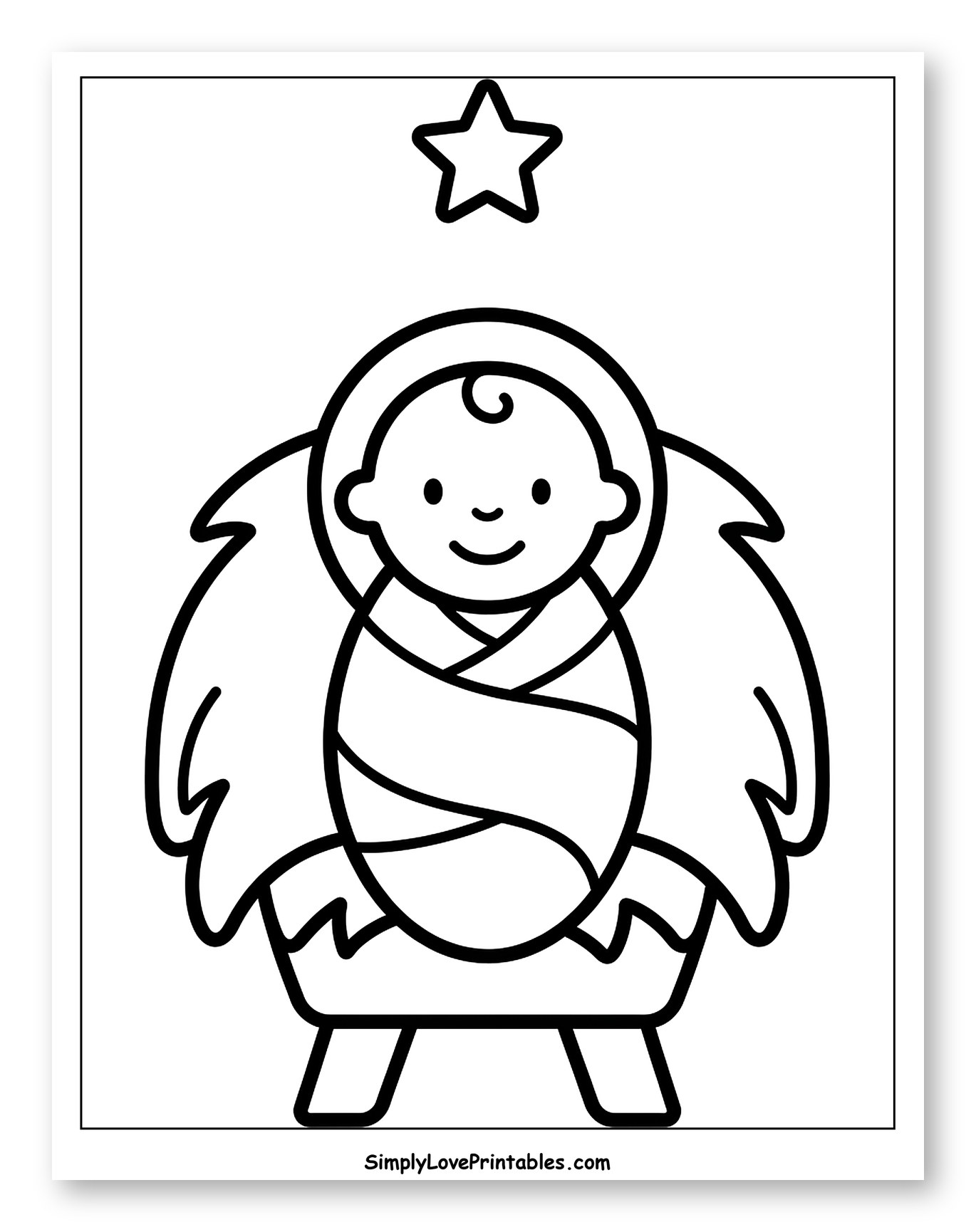 Baby Jesus in Manger with Star Coloring Sheet for Toddlers