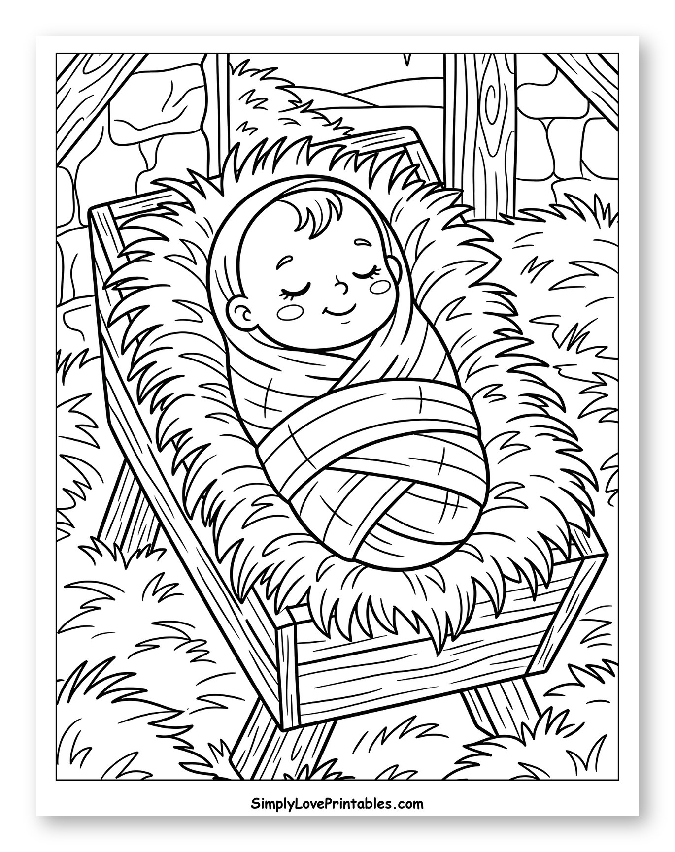 Baby Jesus Sleeping in a Manger to Color for Kids