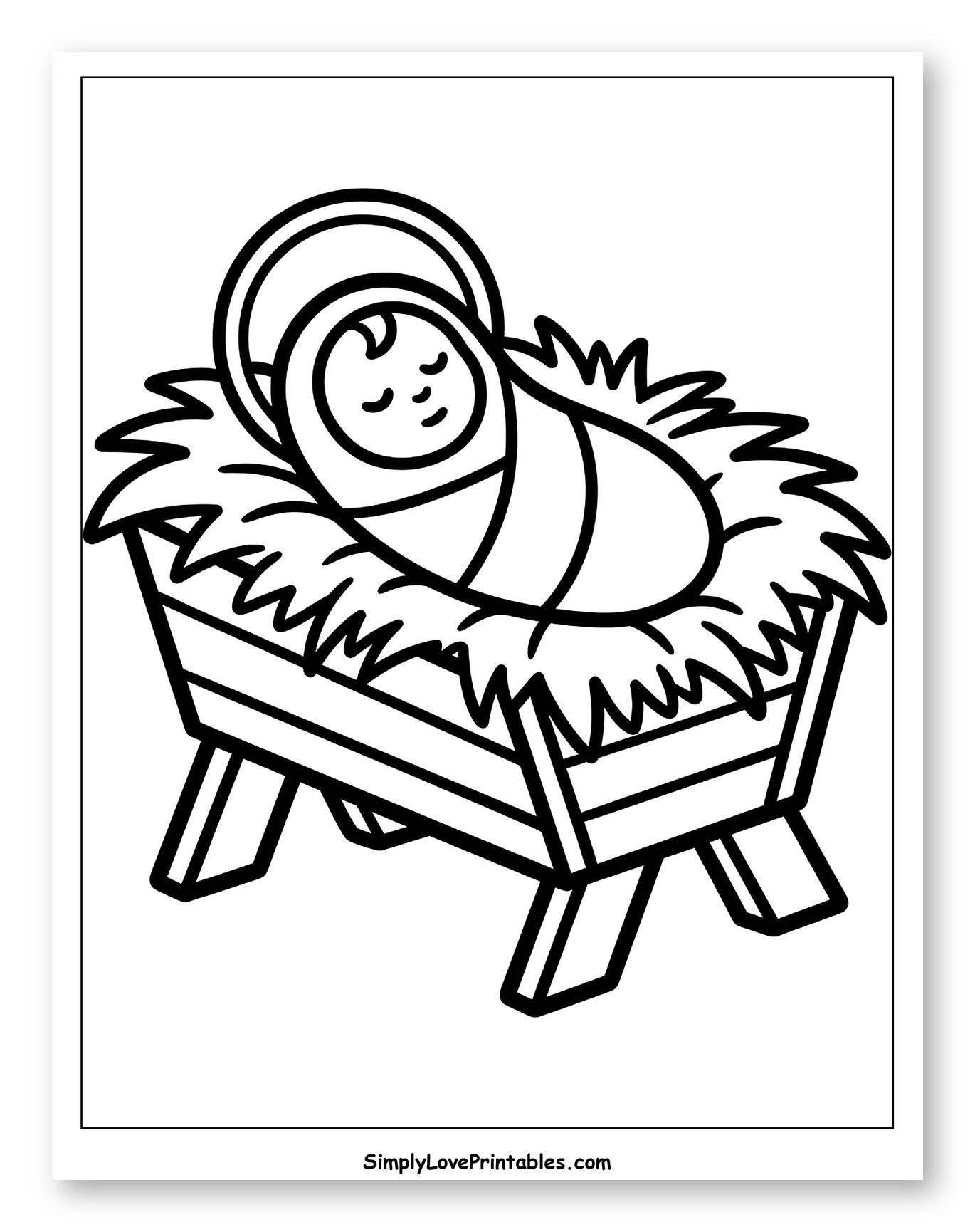 Baby Jesus Sleeping in a Manger to Color for Toddlers