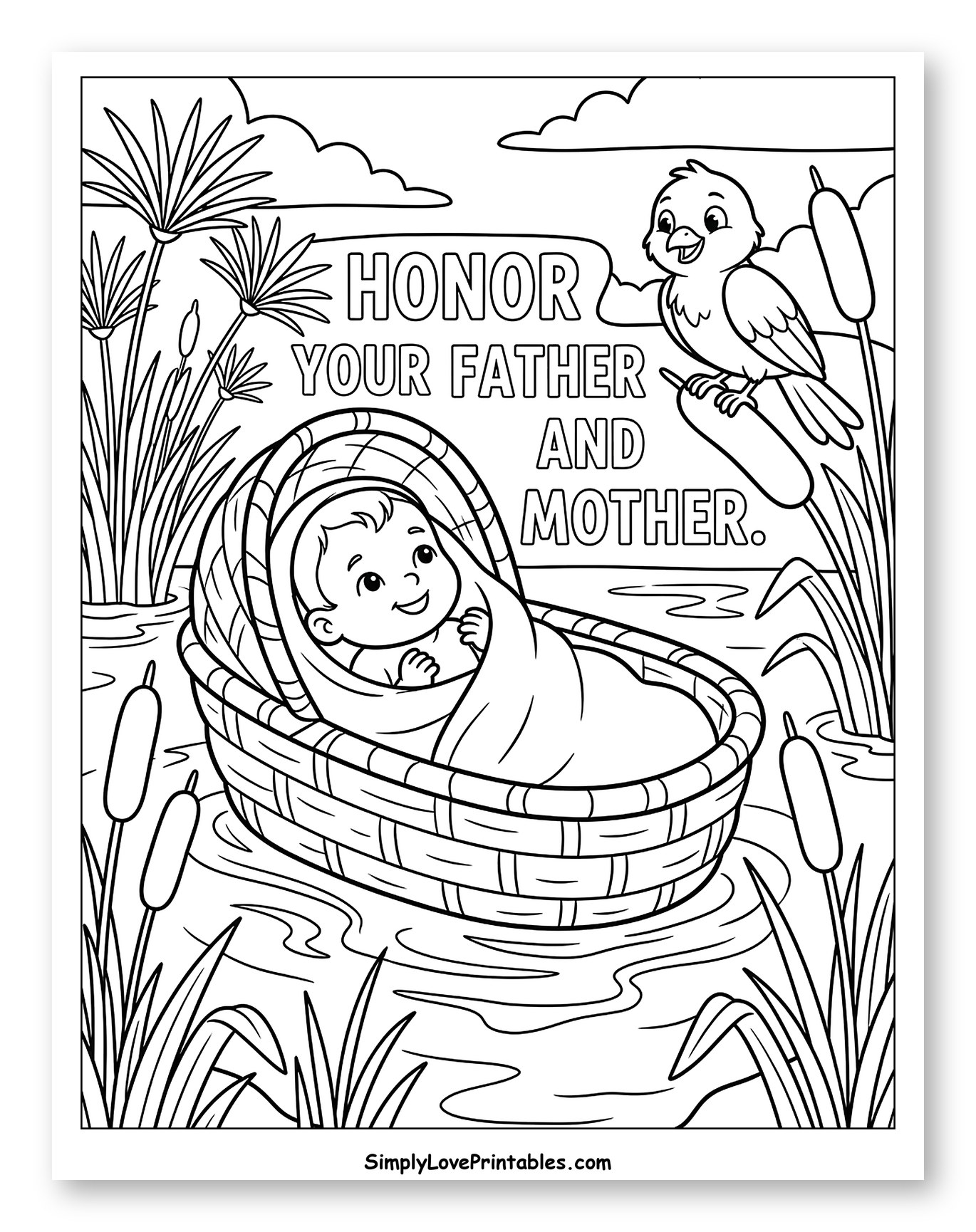 Baby Moses in Basket with Bird
