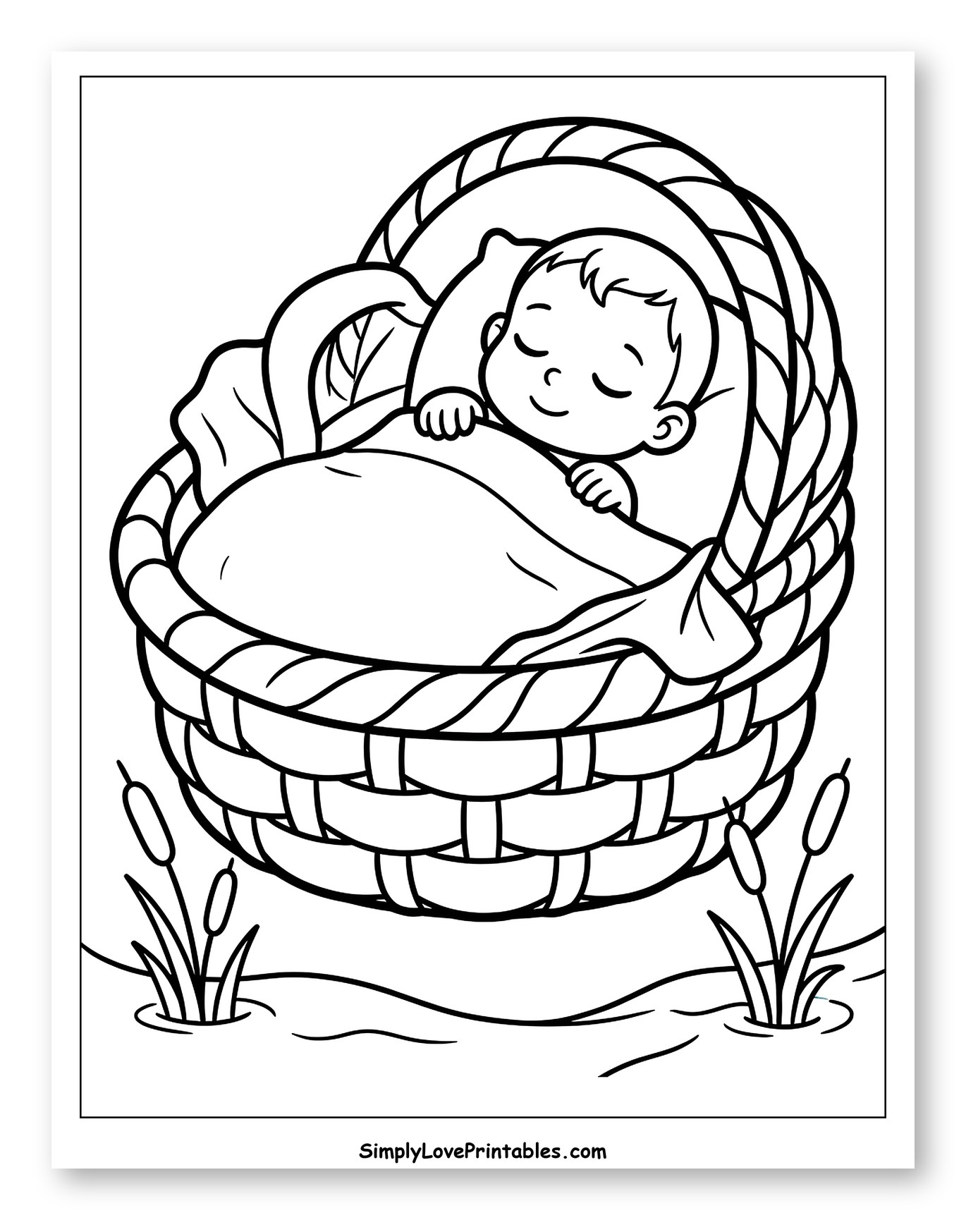 Baby Moses Sleeping in a Basket Coloring Page for Toddlers