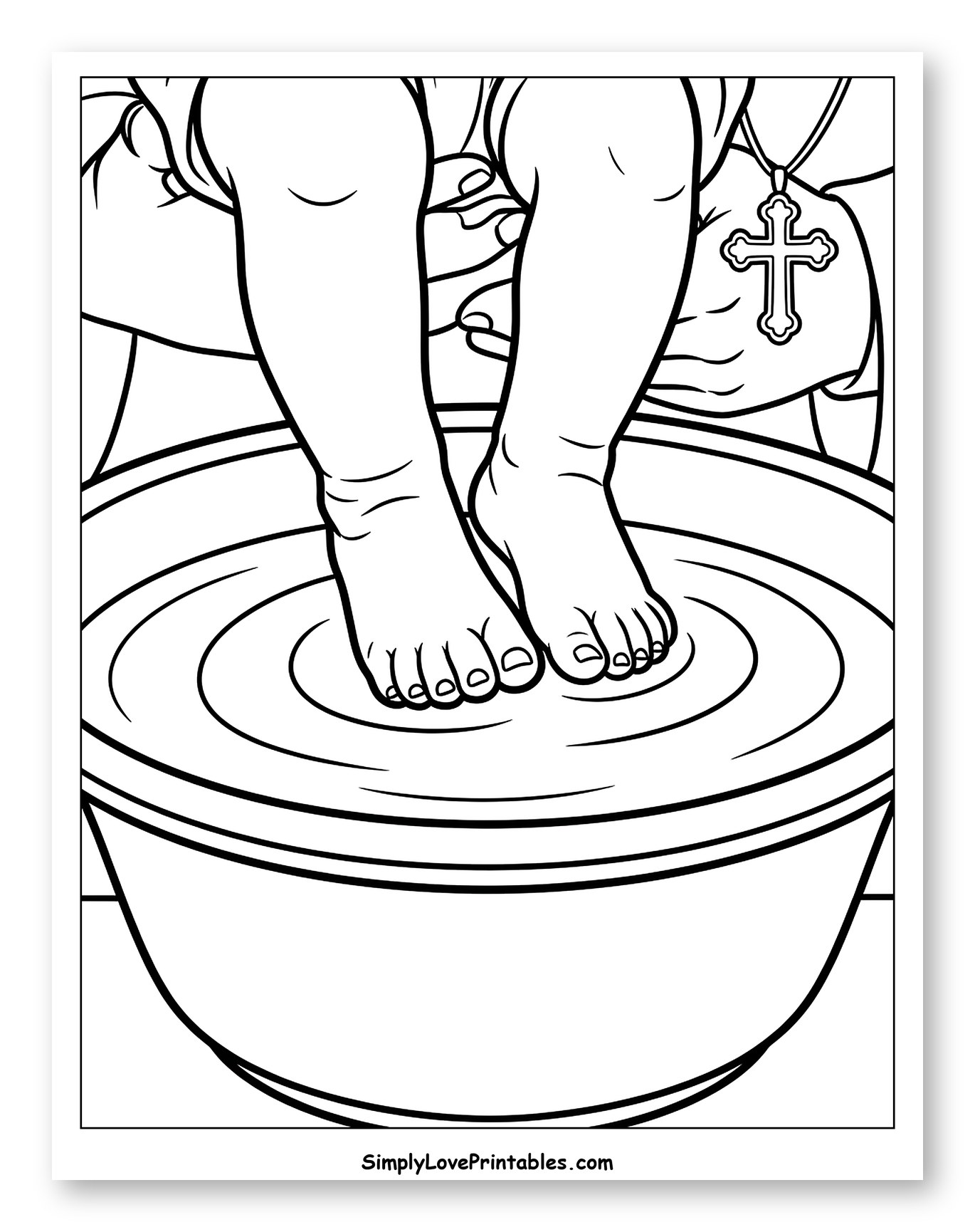 Baby's Feet in Water for Baptism Coloring Sheet for Toddlers