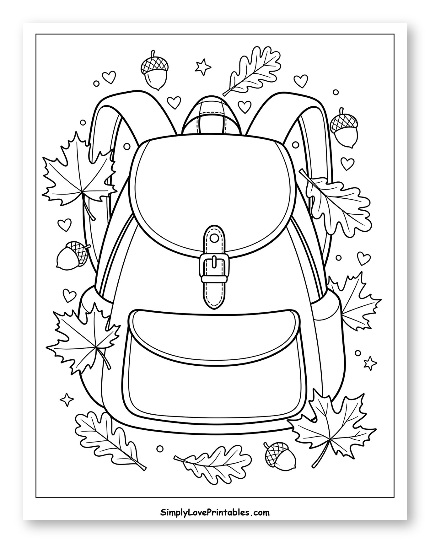 Backpack with Autumn Leaves and Acorns to Color for Adults